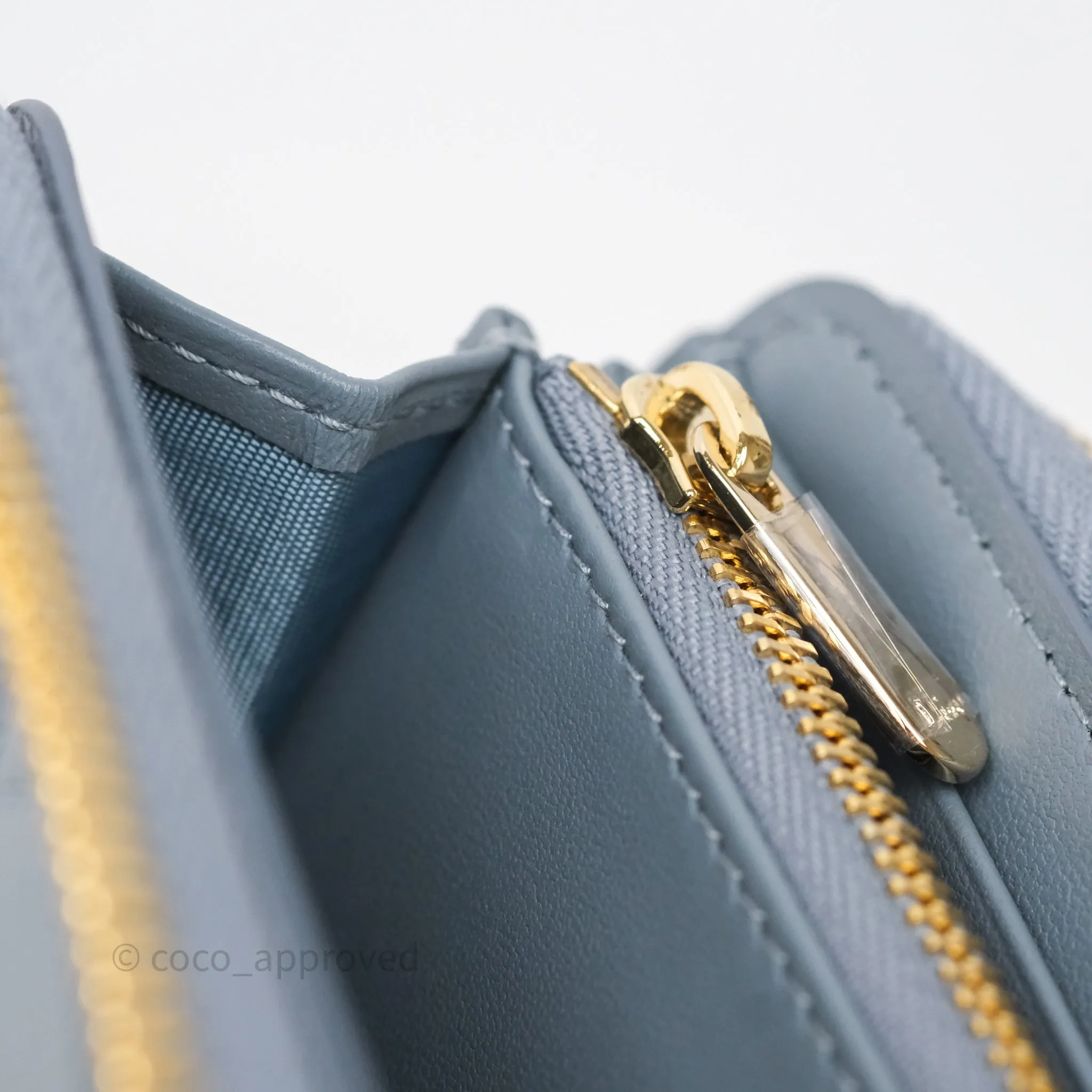 Dior Small Lady Dior Voyageur Coin Purse Cloud Blue Lambskin Cannage