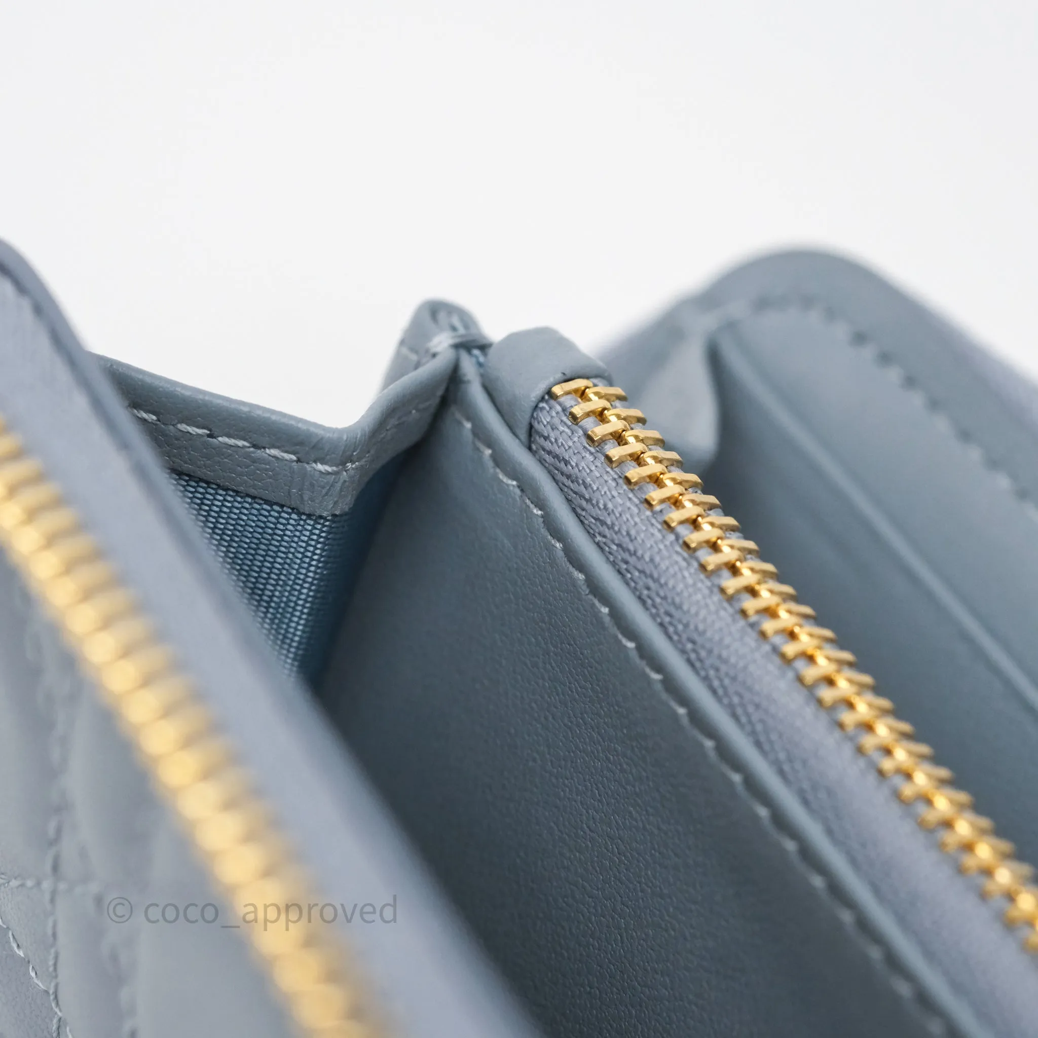 Dior Small Lady Dior Voyageur Coin Purse Cloud Blue Lambskin Cannage