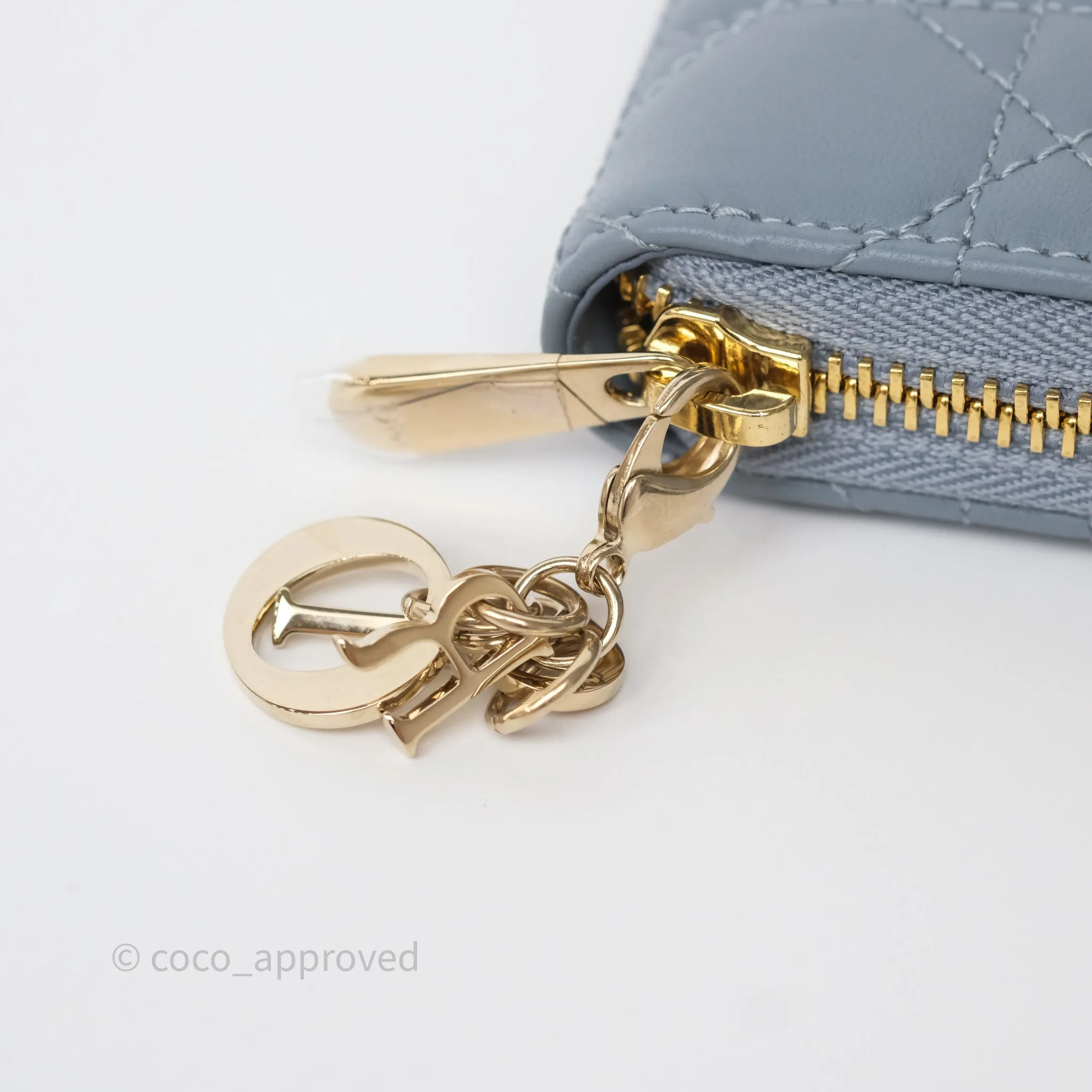 Dior Small Lady Dior Voyageur Coin Purse Cloud Blue Lambskin Cannage