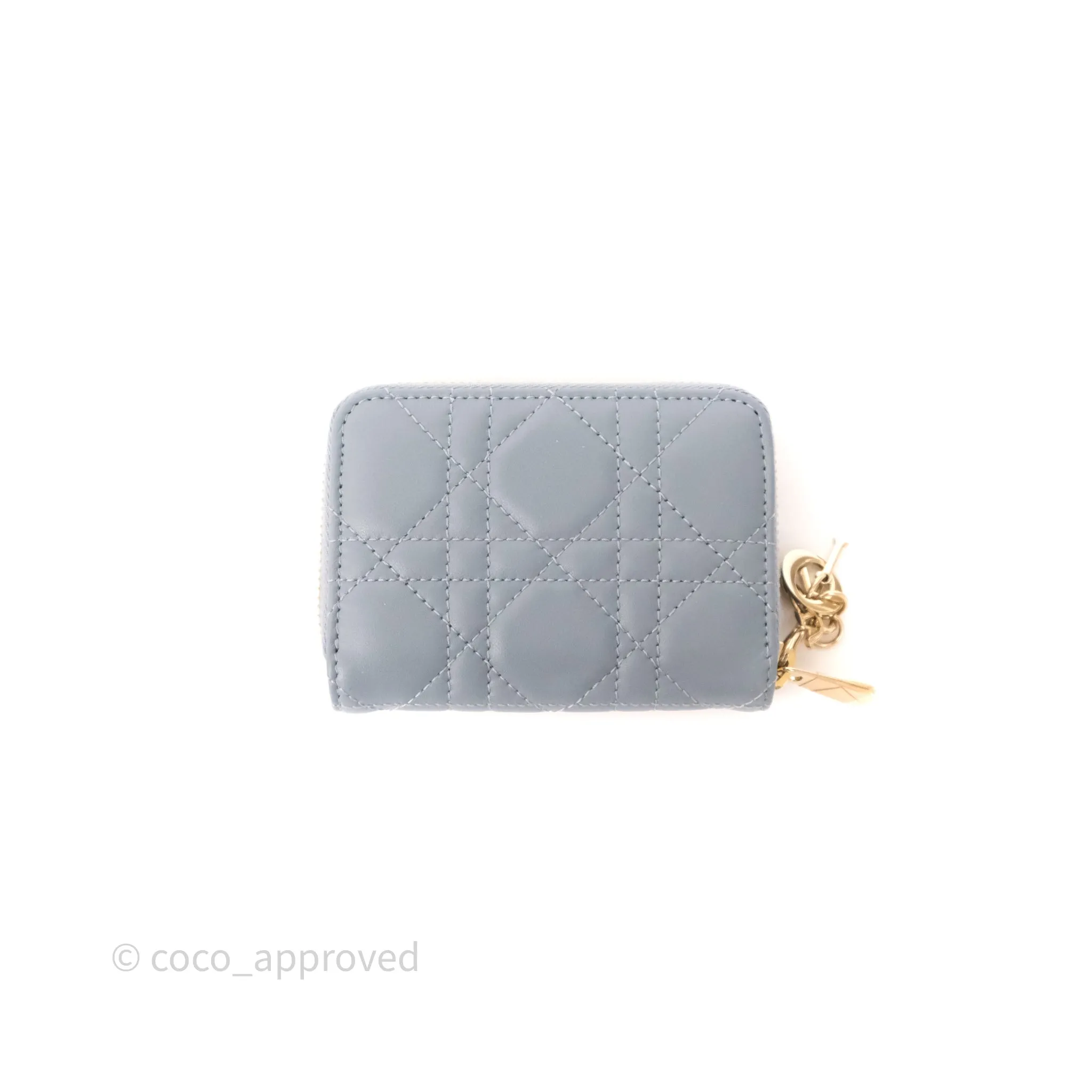 Dior Small Lady Dior Voyageur Coin Purse Cloud Blue Lambskin Cannage