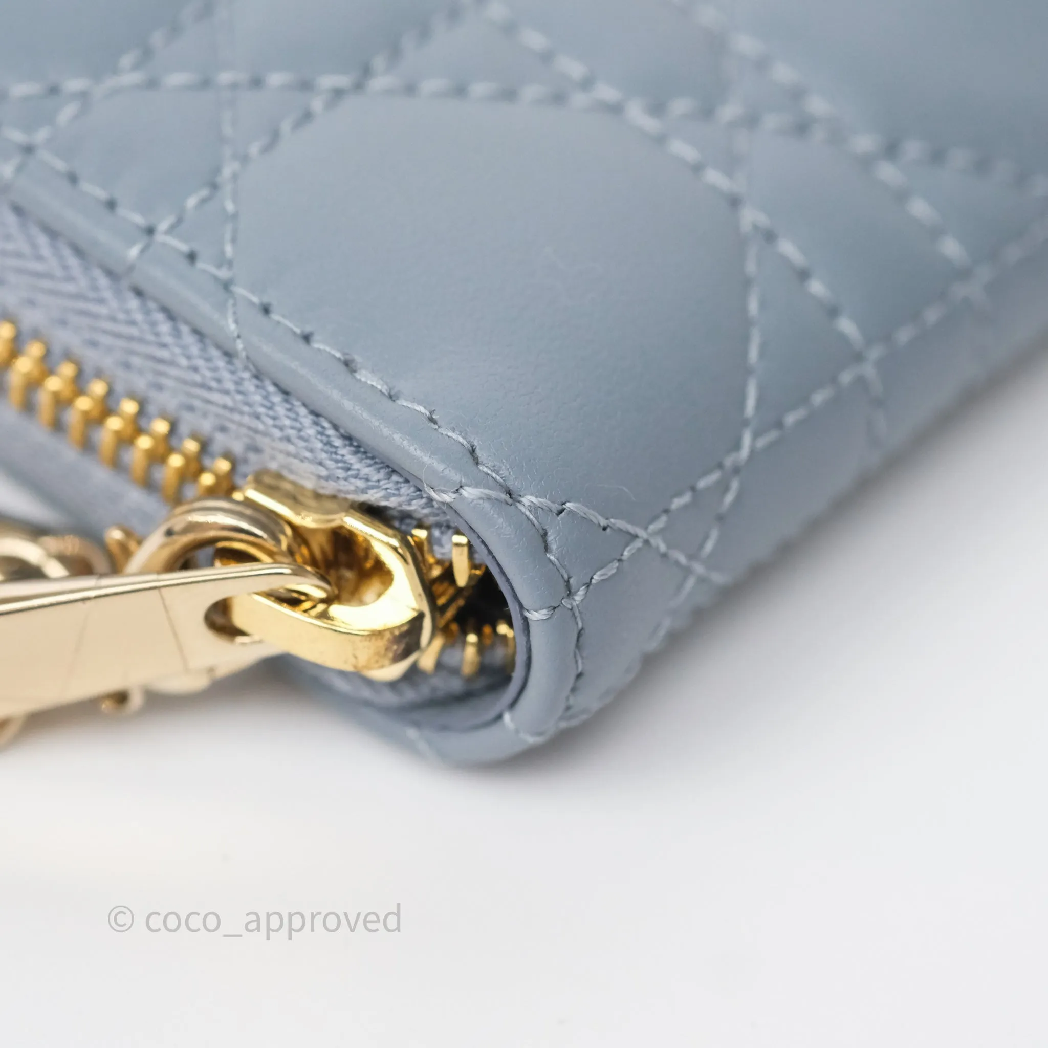 Dior Small Lady Dior Voyageur Coin Purse Cloud Blue Lambskin Cannage