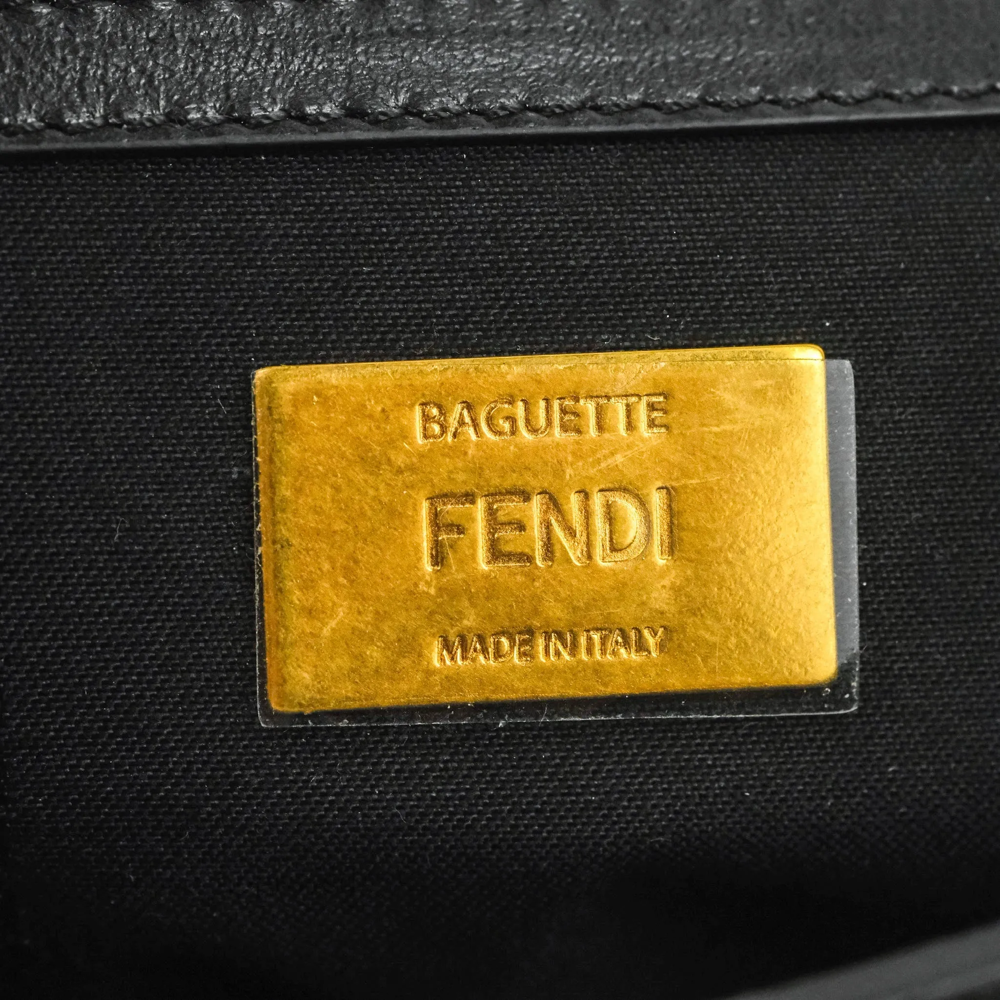 Fendi Baguette Chain Shoulder Bag in Black Nappa Leather