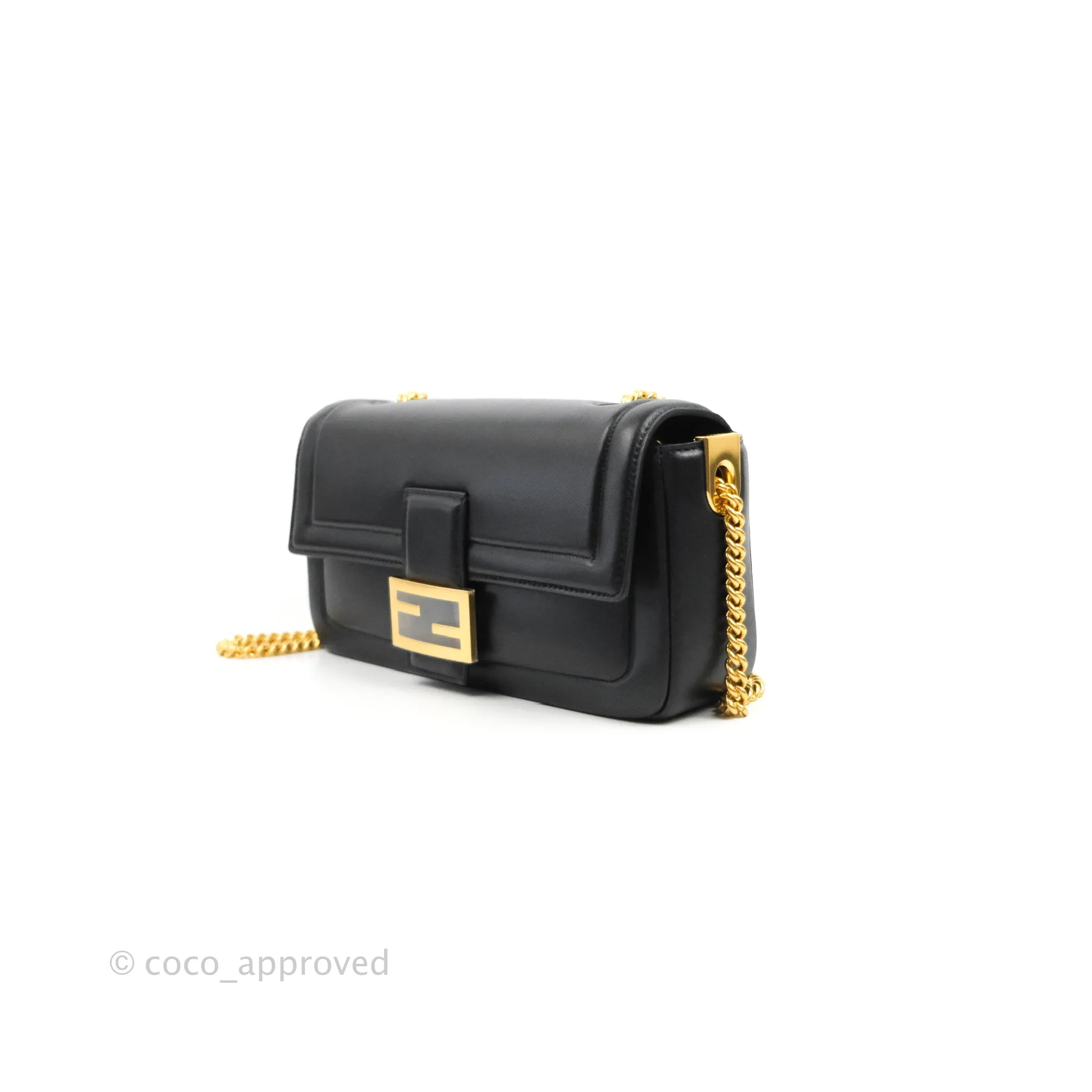 Fendi Baguette Chain Shoulder Bag in Black Nappa Leather
