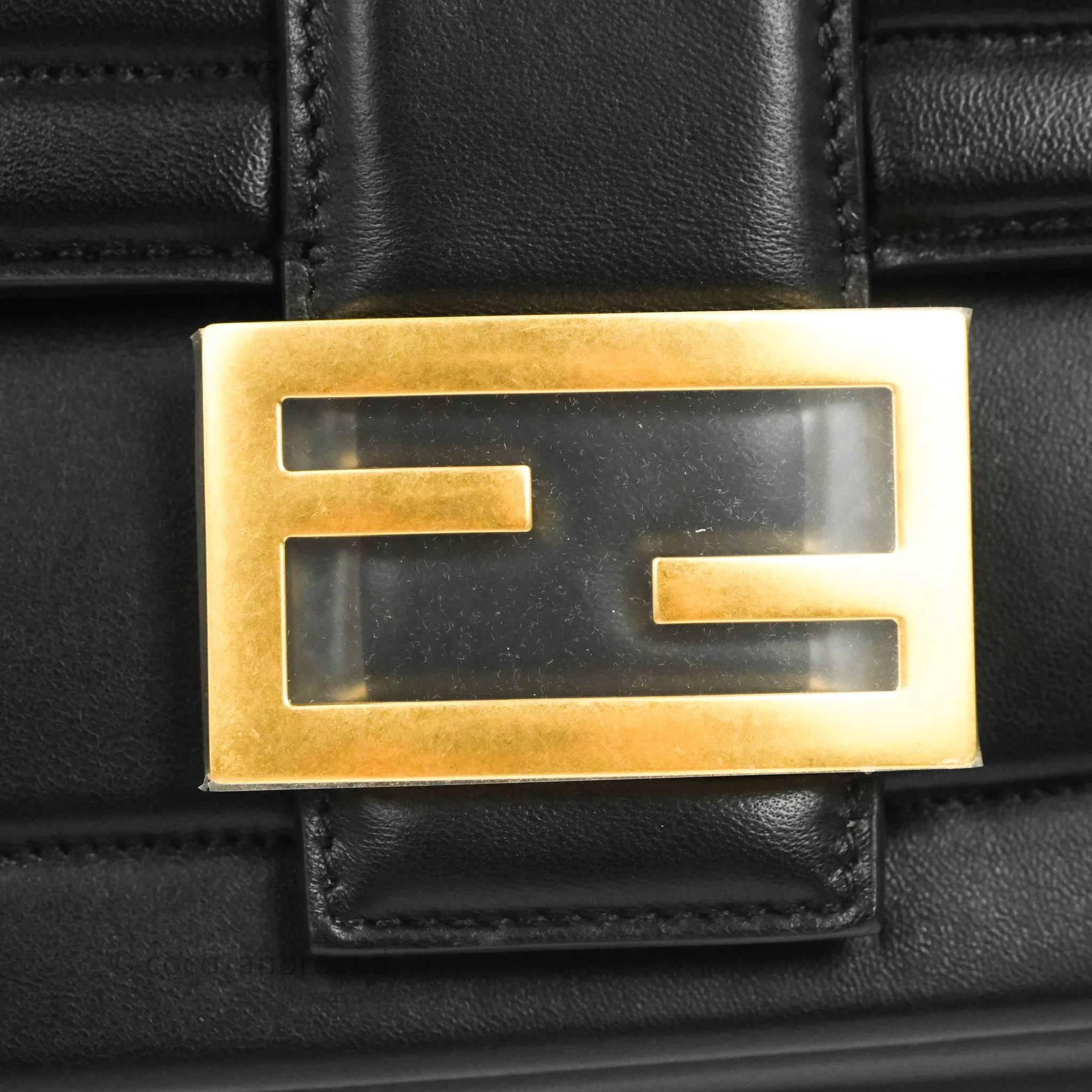Fendi Baguette Chain Shoulder Bag in Black Nappa Leather