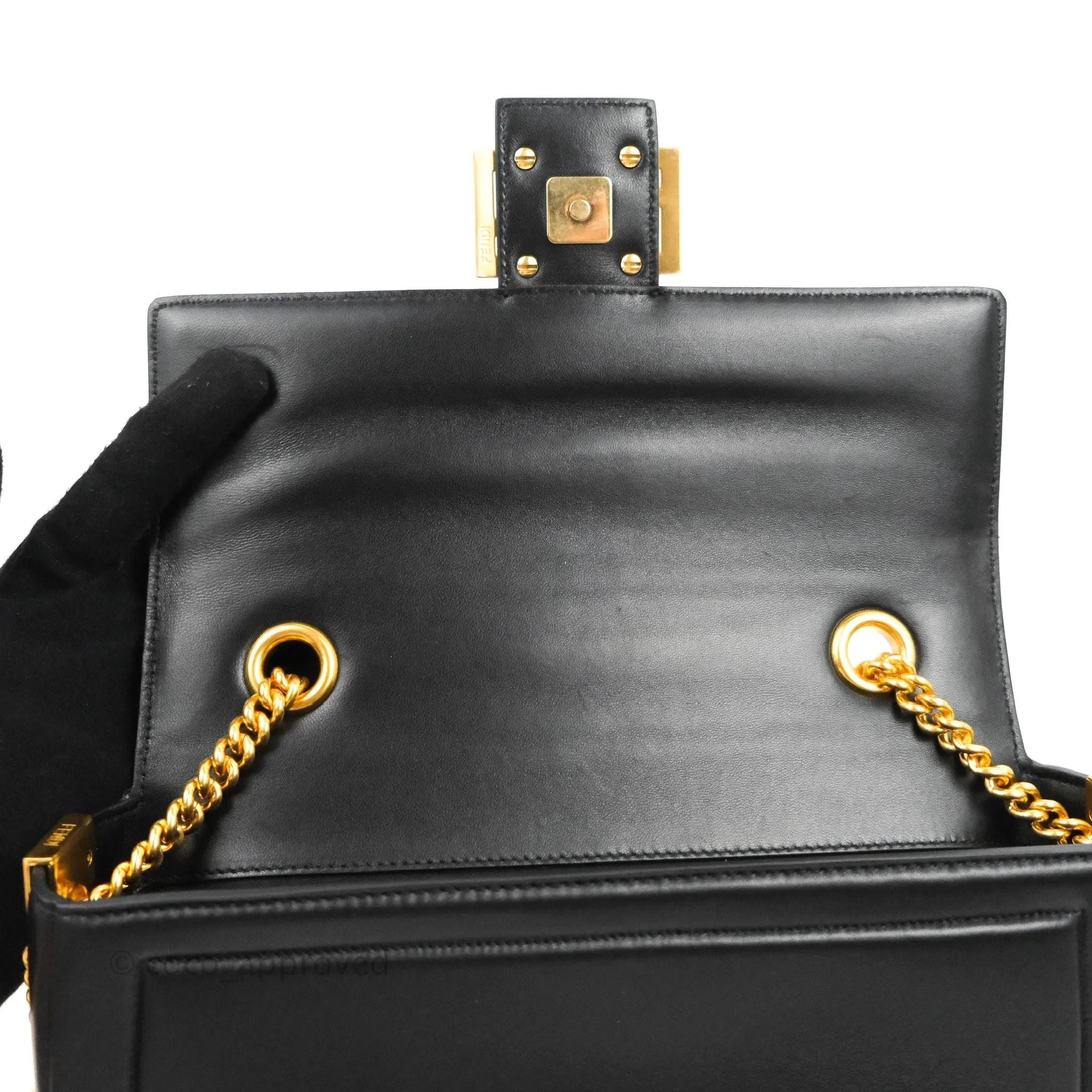 Fendi Baguette Chain Shoulder Bag in Black Nappa Leather