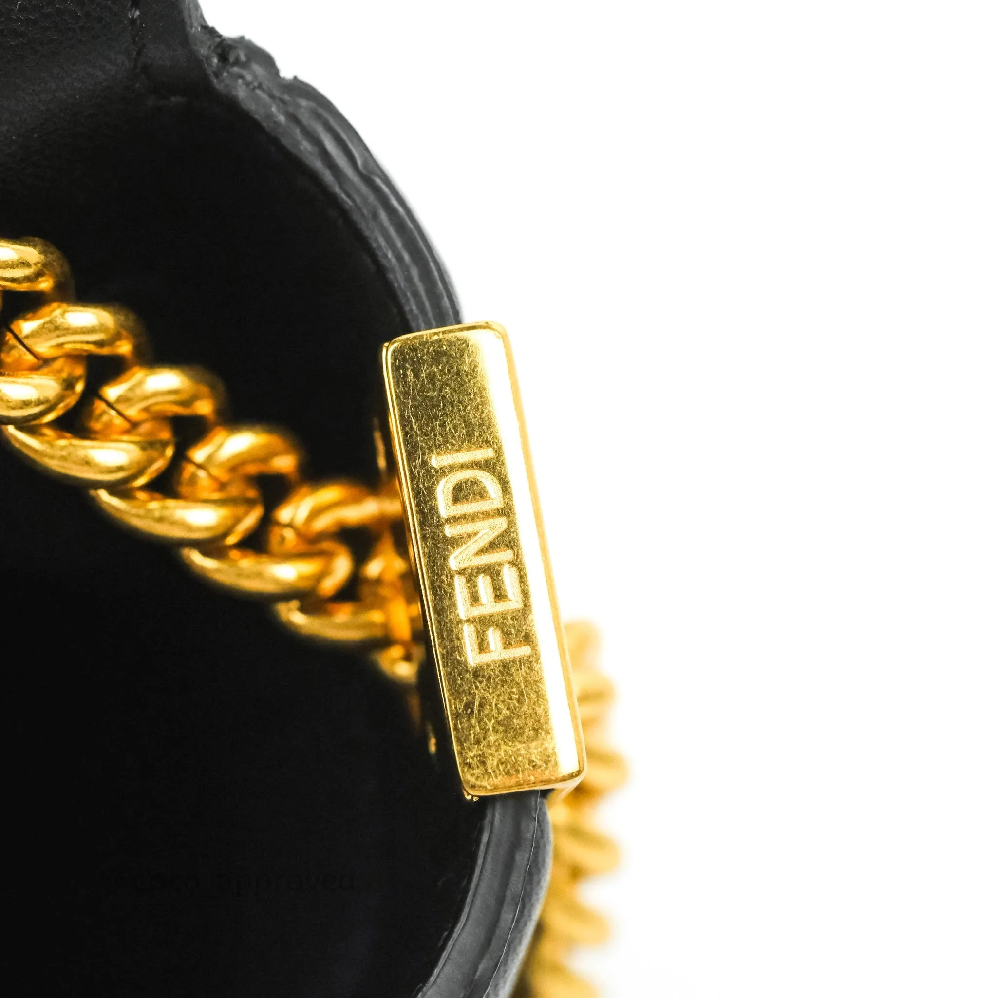 Fendi Baguette Chain Shoulder Bag in Black Nappa Leather