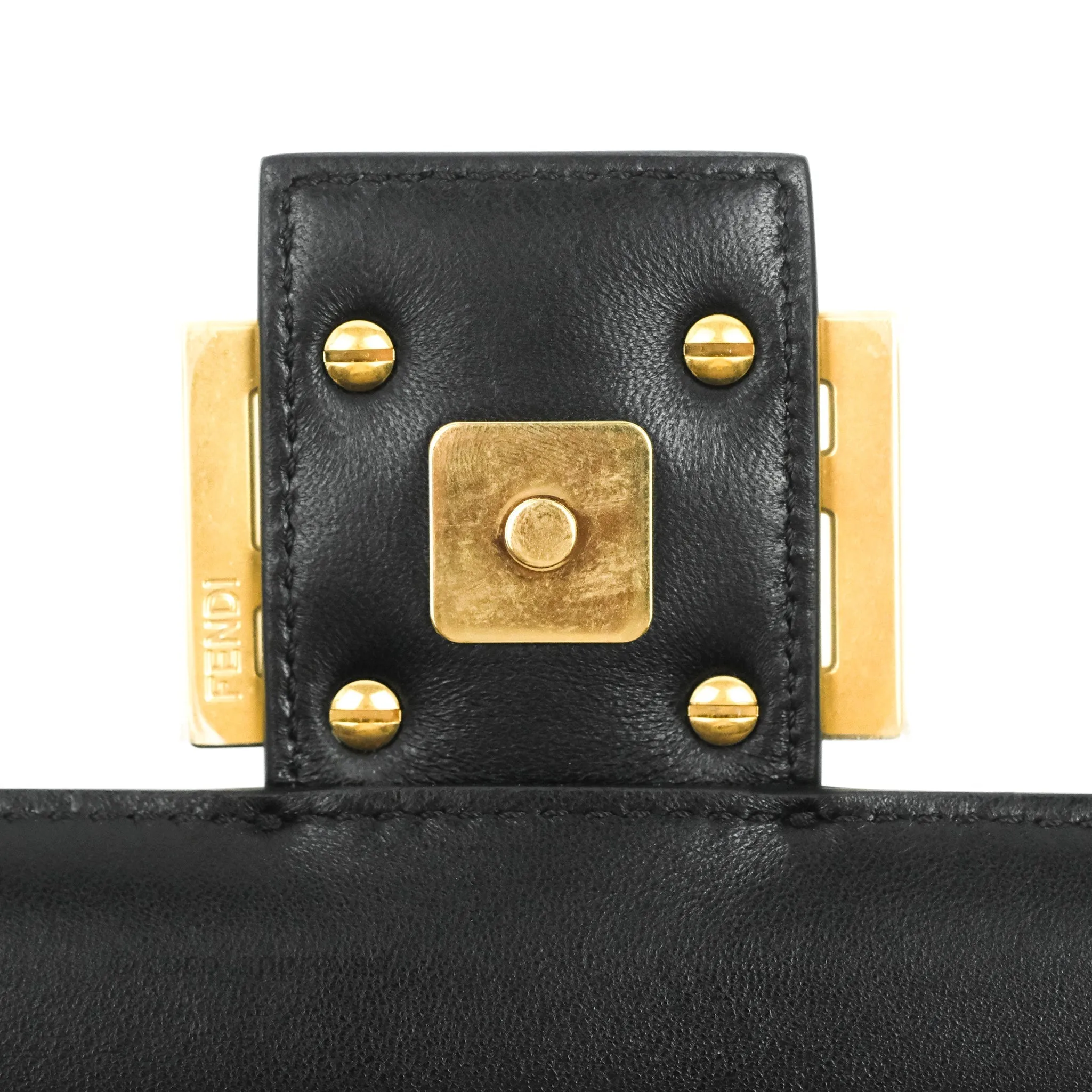 Fendi Baguette Chain Shoulder Bag in Black Nappa Leather