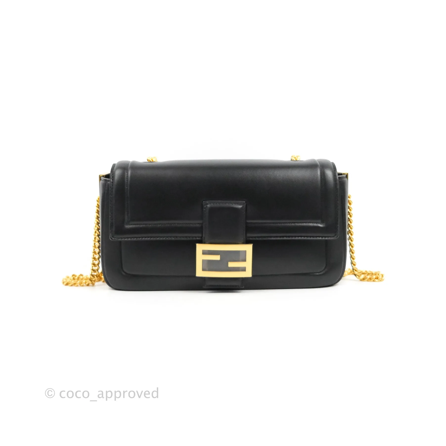 Fendi Baguette Chain Shoulder Bag in Black Nappa Leather