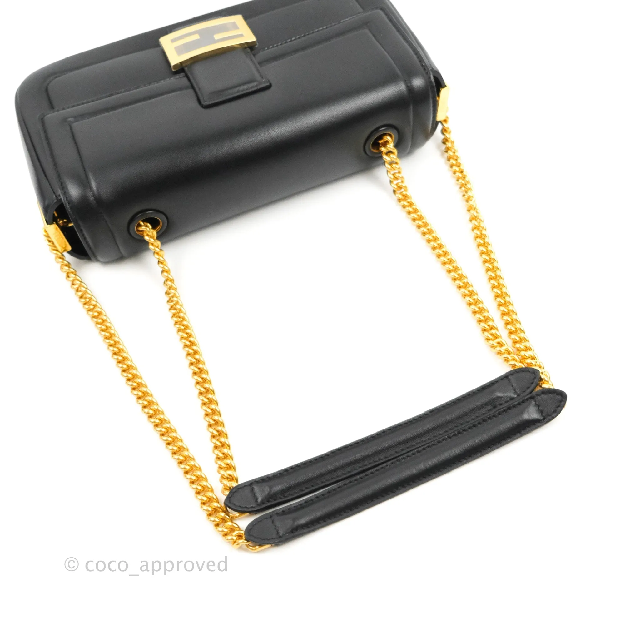 Fendi Baguette Chain Shoulder Bag in Black Nappa Leather