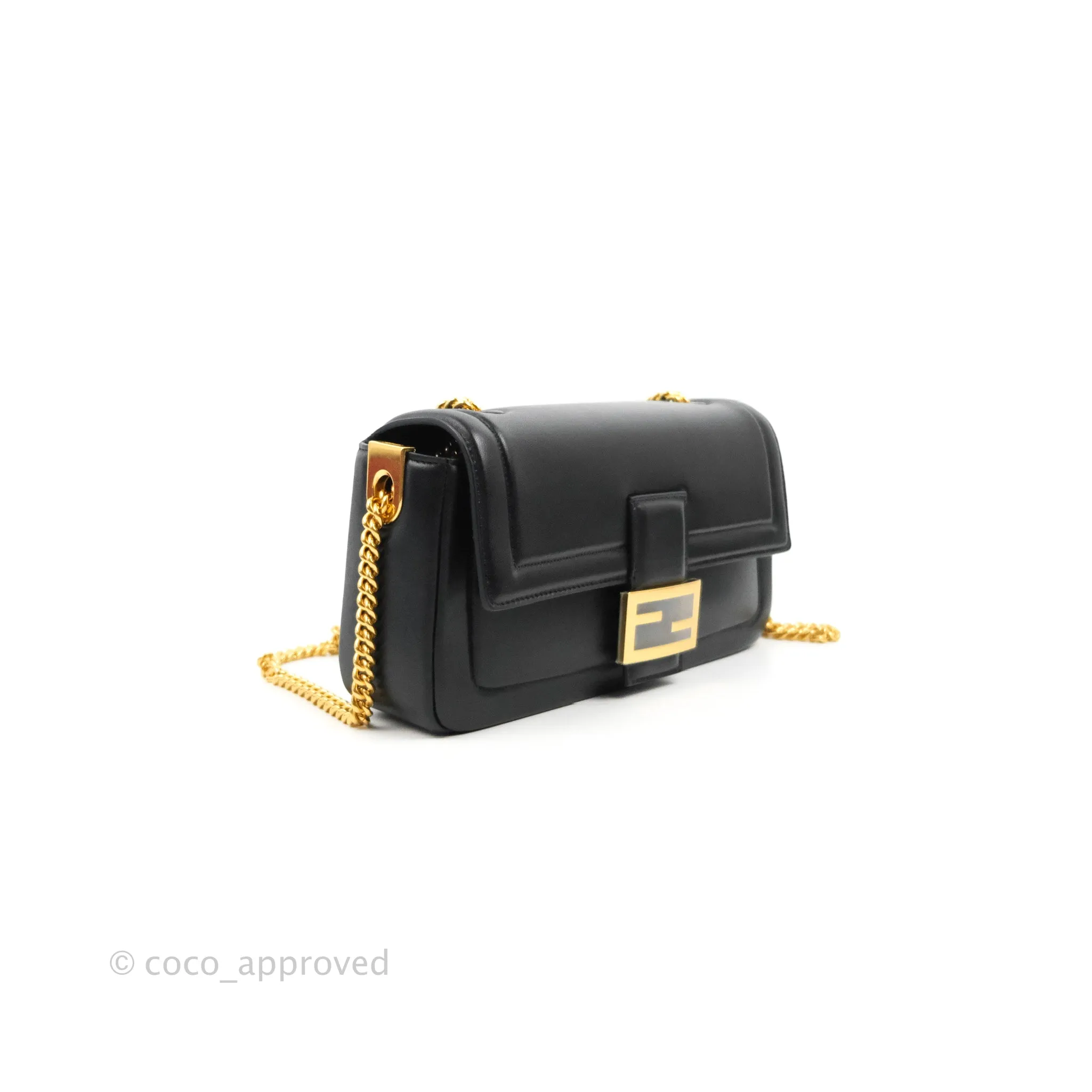 Fendi Baguette Chain Shoulder Bag in Black Nappa Leather