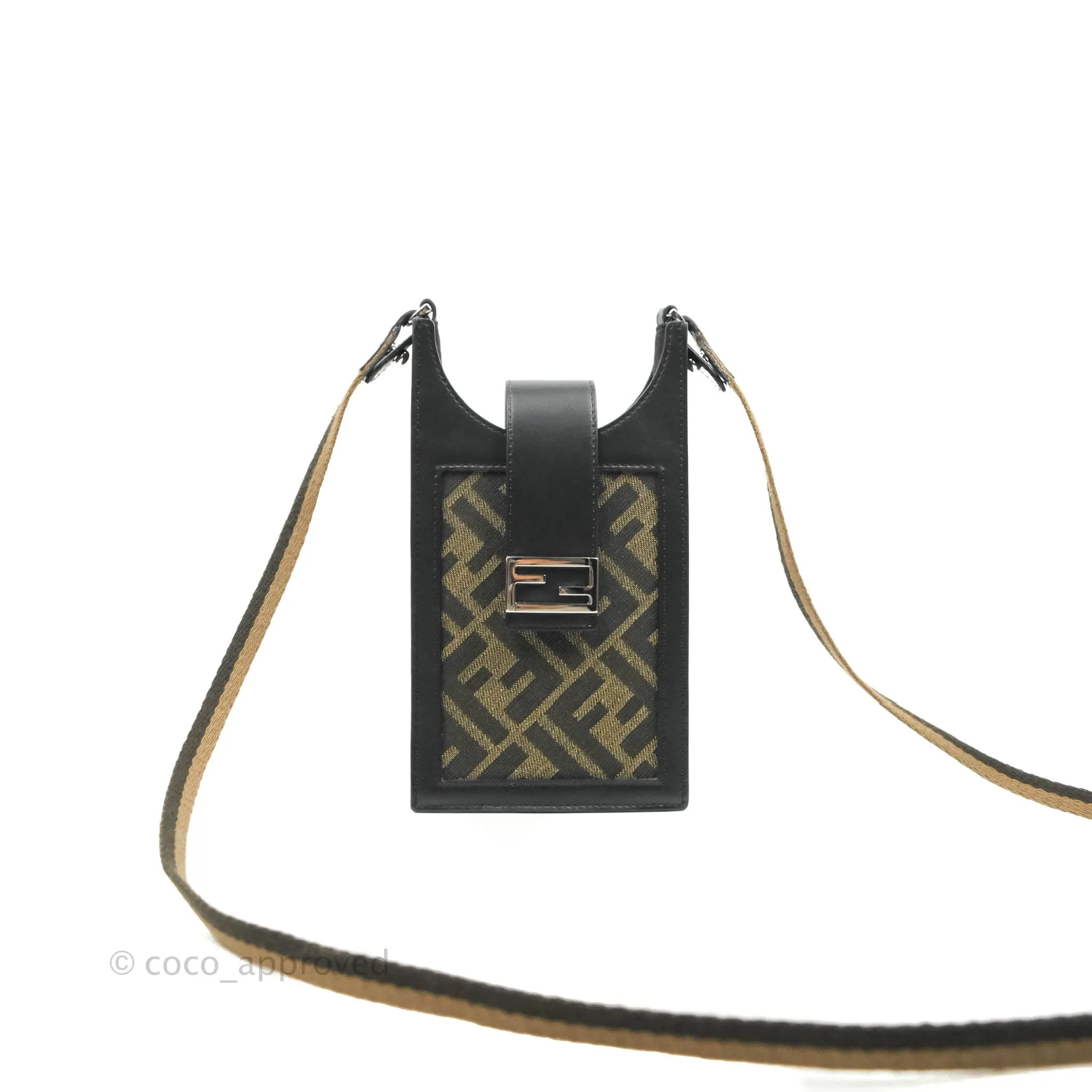 Fendi Baguette FF Brown Fabric Phone Bag