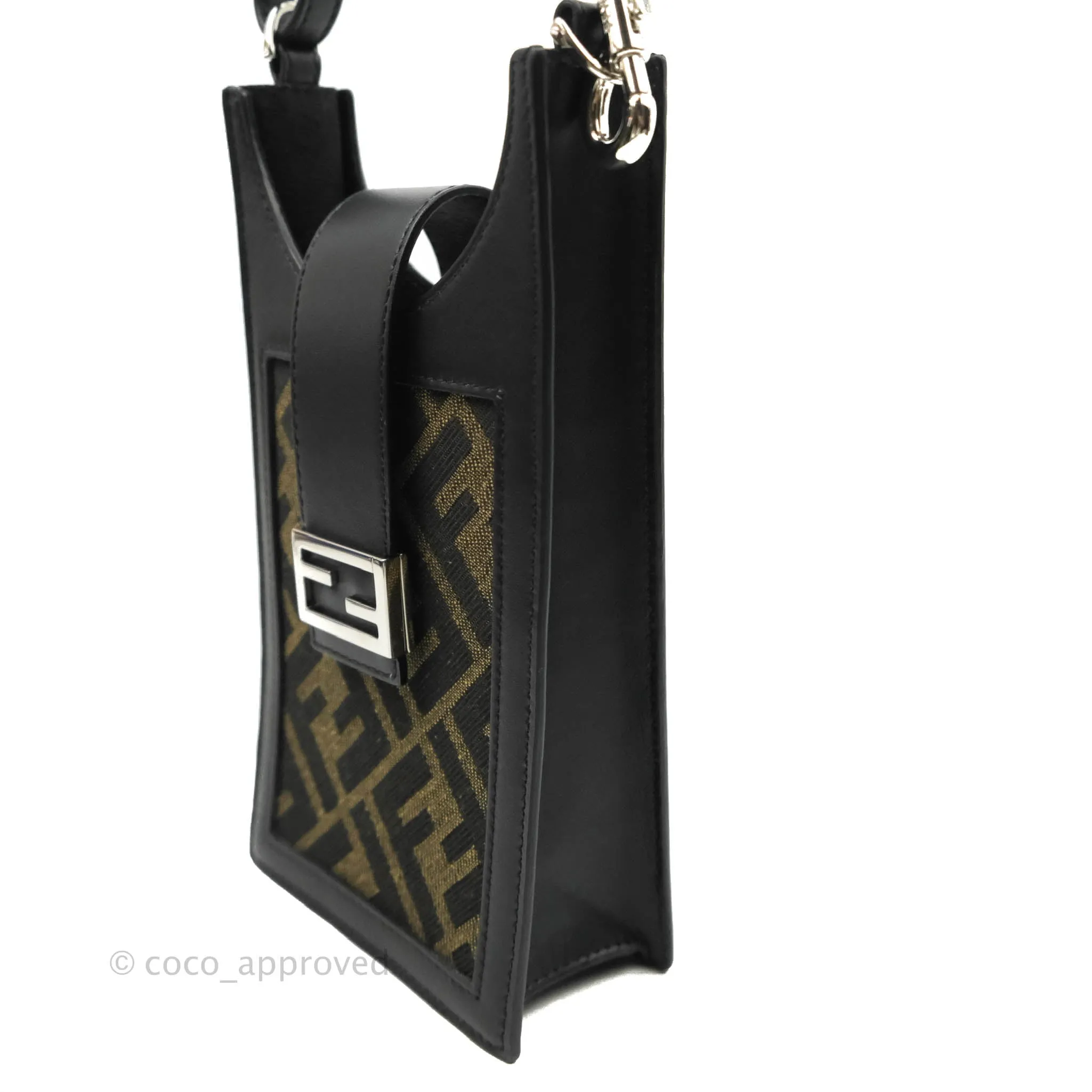 Fendi Baguette FF Brown Fabric Phone Bag