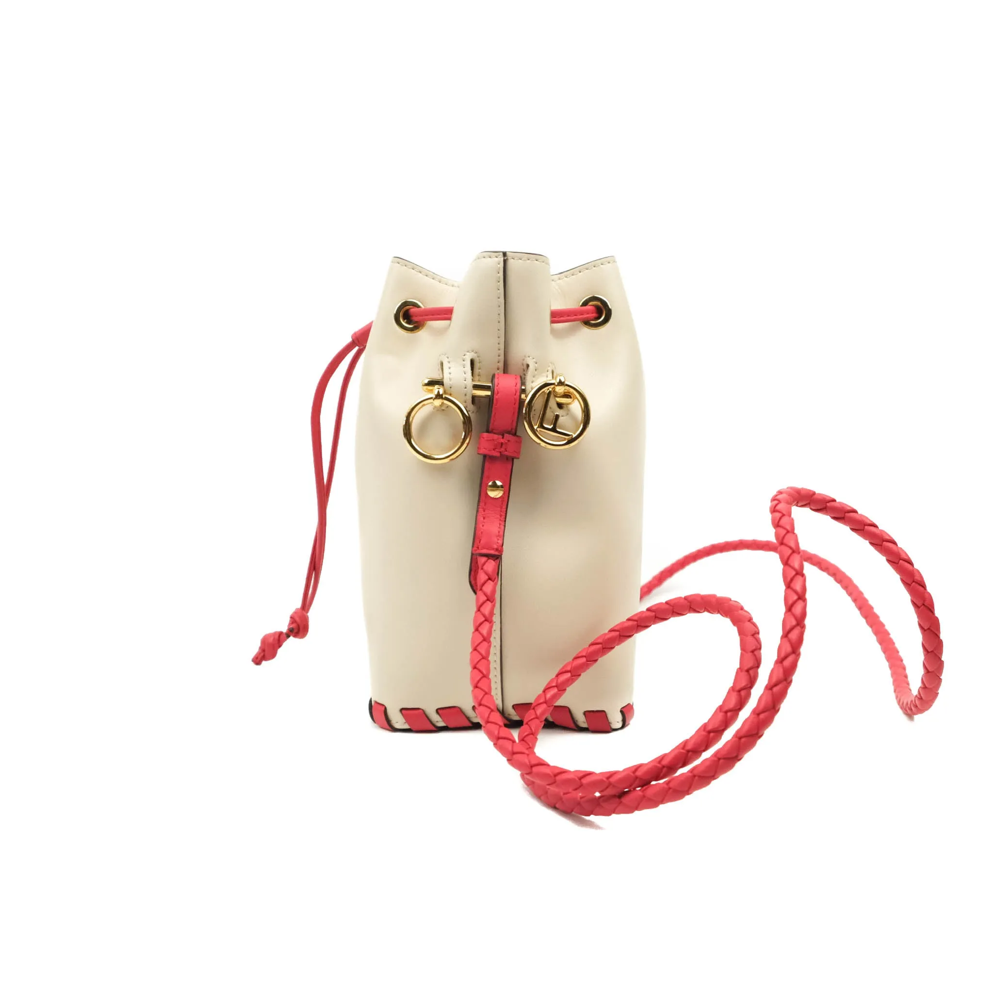 Fendi Calfskin Whipstitch F is Fendi Mini Mon Tresor Bucket Bag Camelia Fiamma