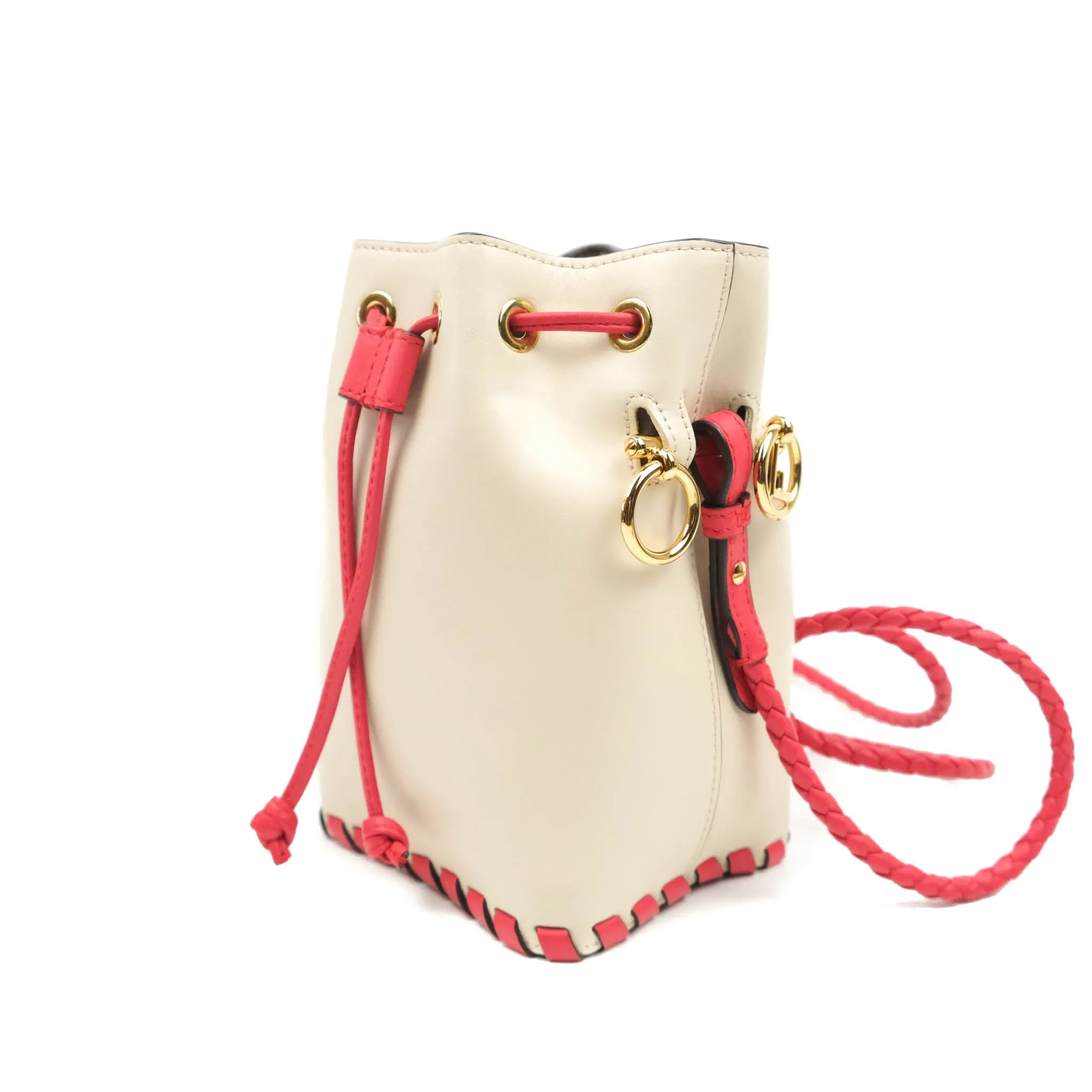 Fendi Calfskin Whipstitch F is Fendi Mini Mon Tresor Bucket Bag Camelia Fiamma