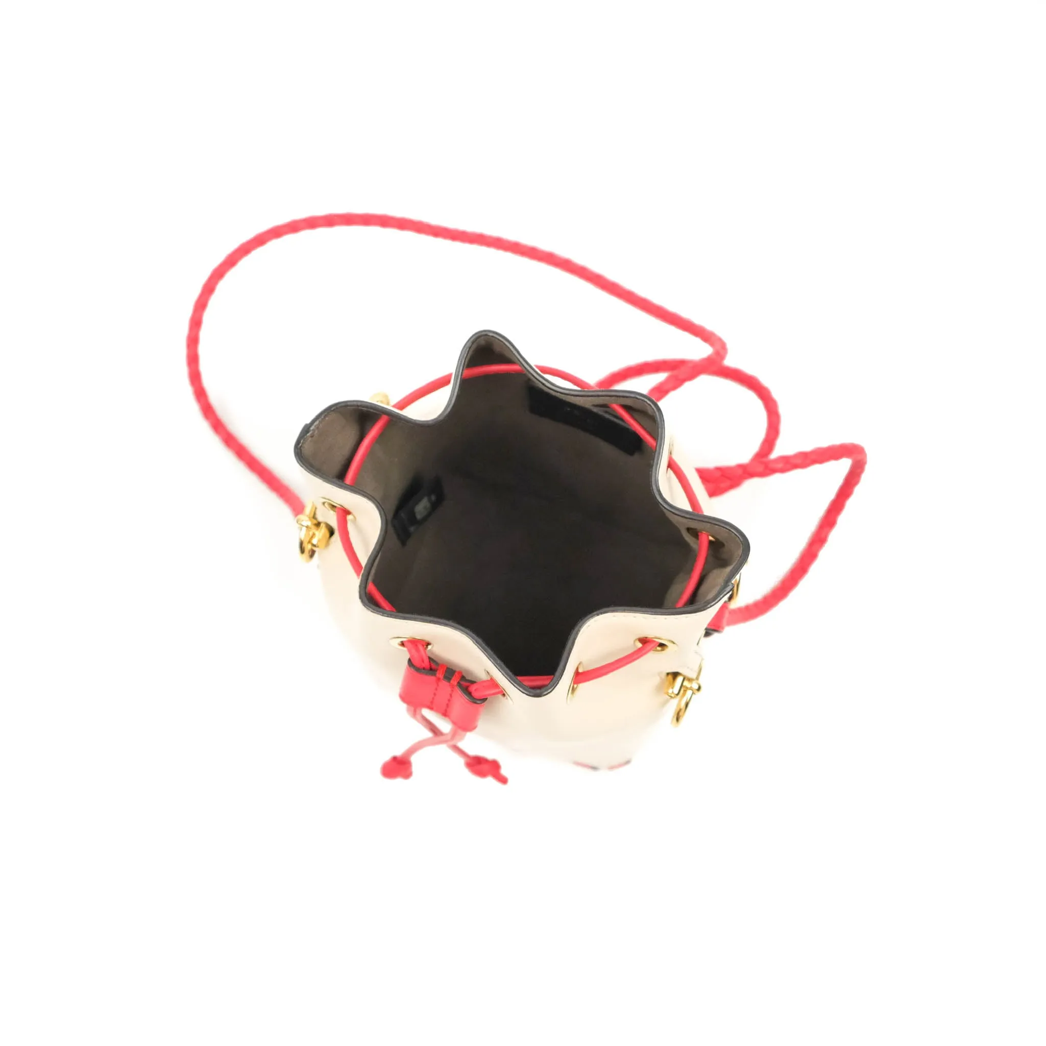 Fendi Calfskin Whipstitch F is Fendi Mini Mon Tresor Bucket Bag Camelia Fiamma