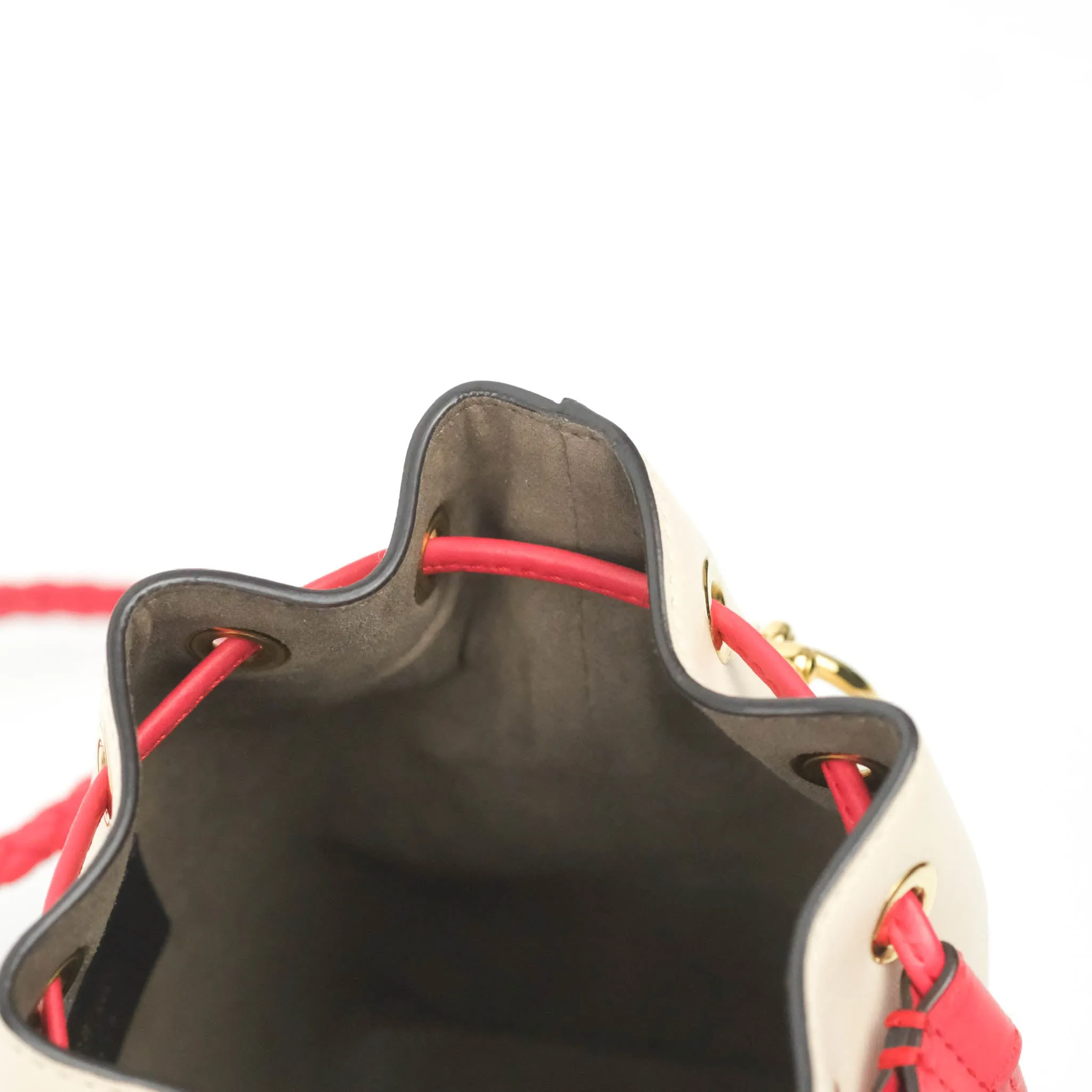 Fendi Calfskin Whipstitch F is Fendi Mini Mon Tresor Bucket Bag Camelia Fiamma