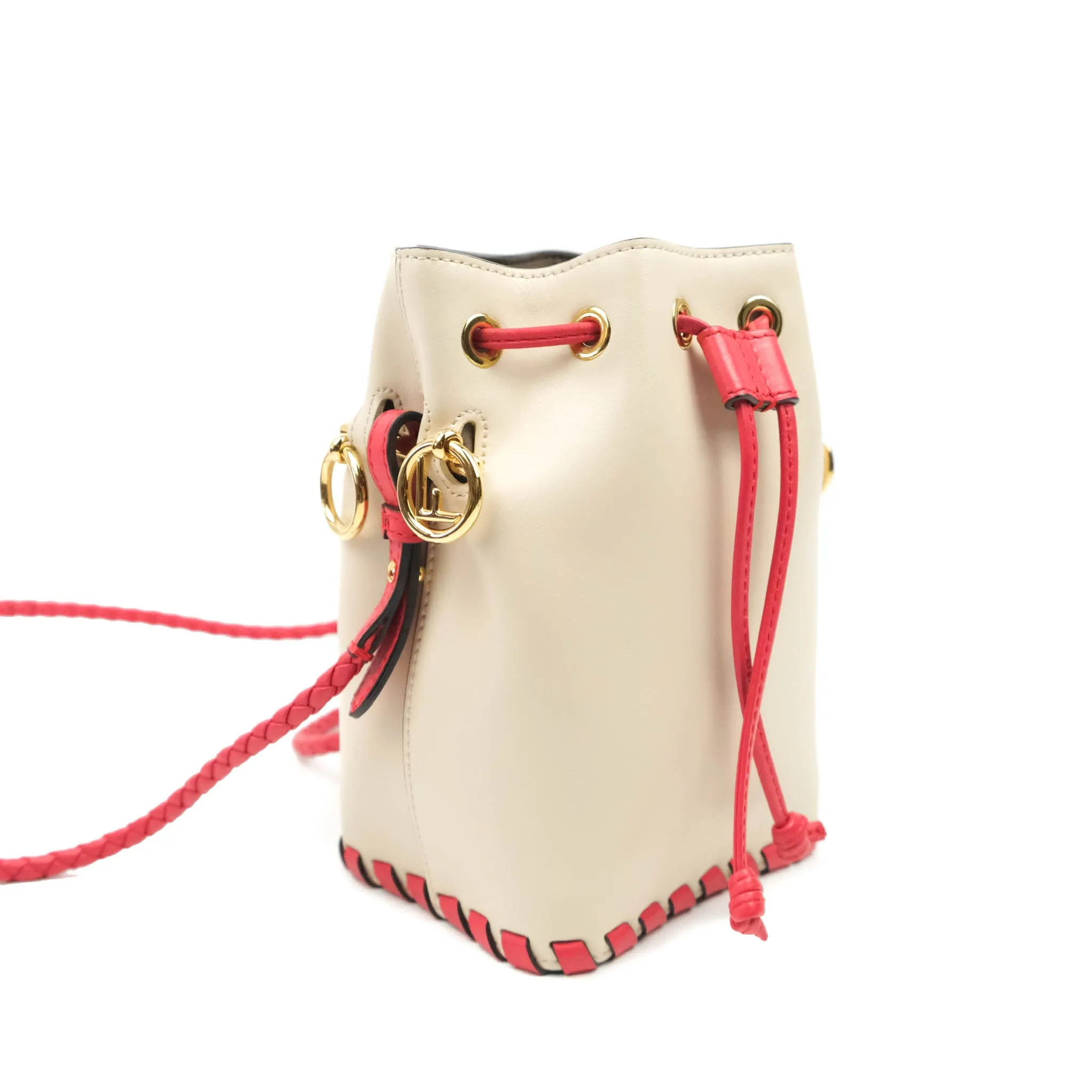 Fendi Calfskin Whipstitch F is Fendi Mini Mon Tresor Bucket Bag Camelia Fiamma