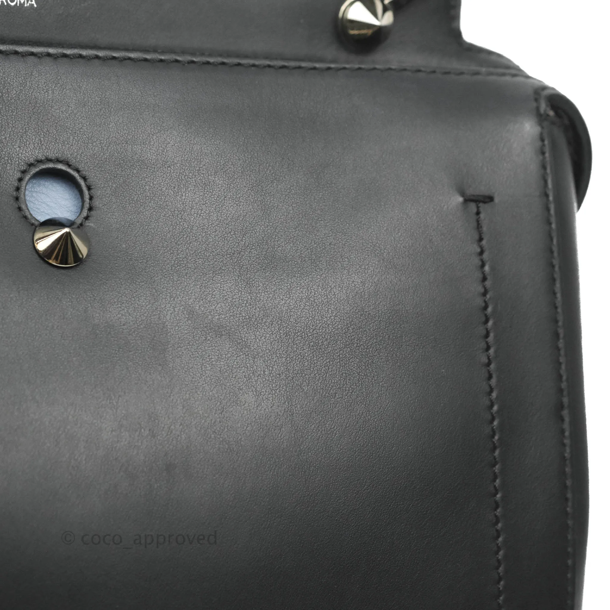 Fendi DotCom Satchel Bag Black Royal Blue Calfskin