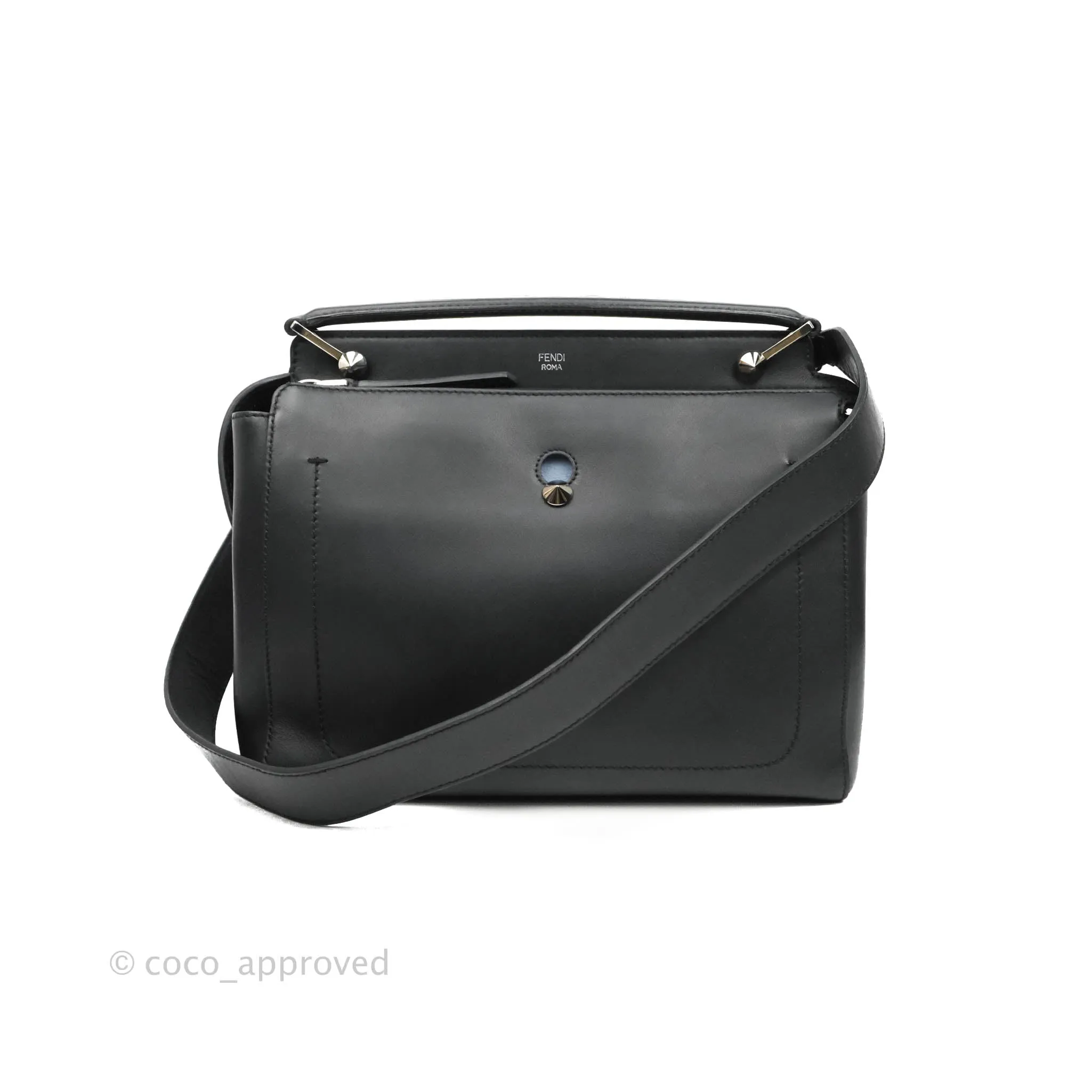 Fendi DotCom Satchel Bag Black Royal Blue Calfskin