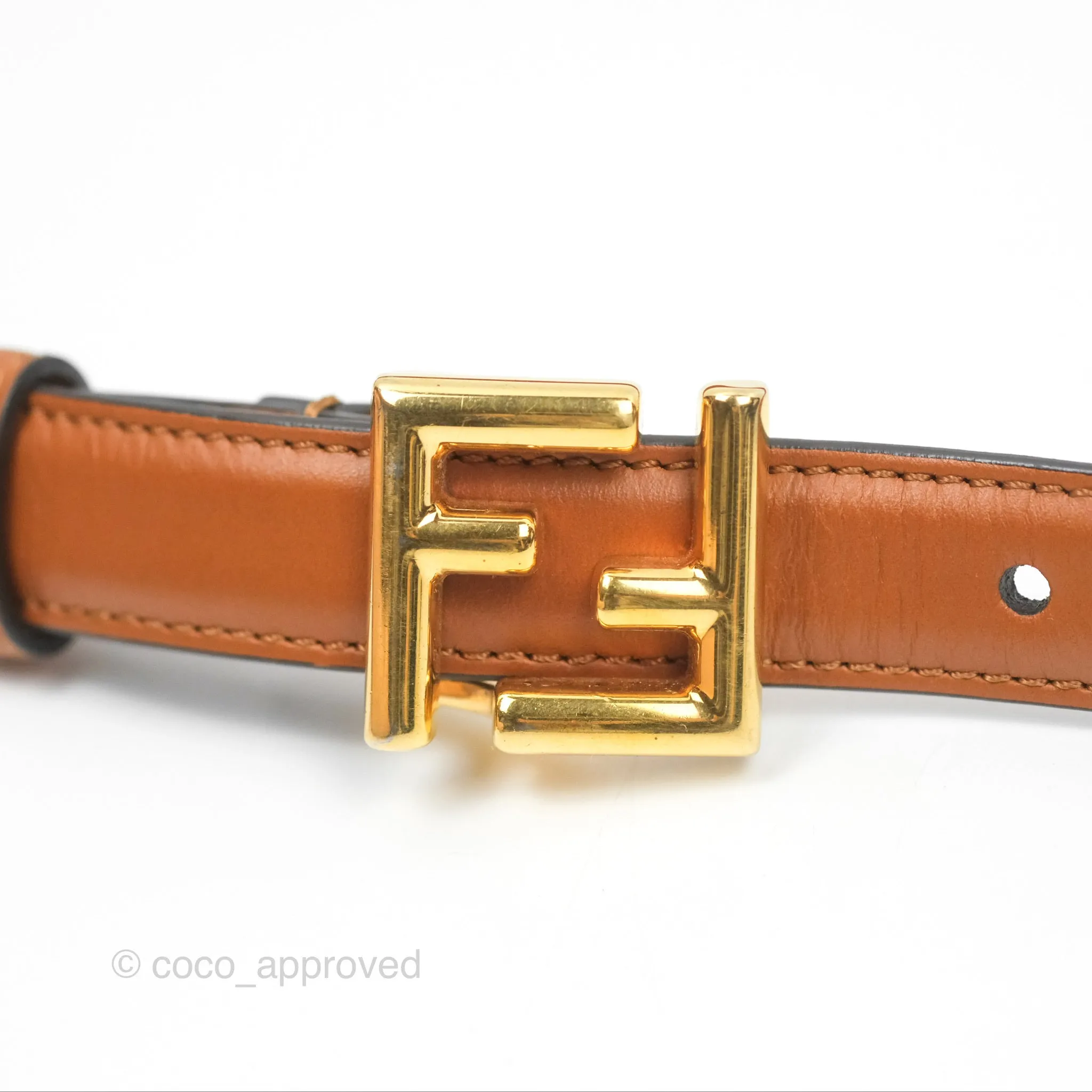 Fendi FF 20 mm Belt Brown Gold Hardware 80 32