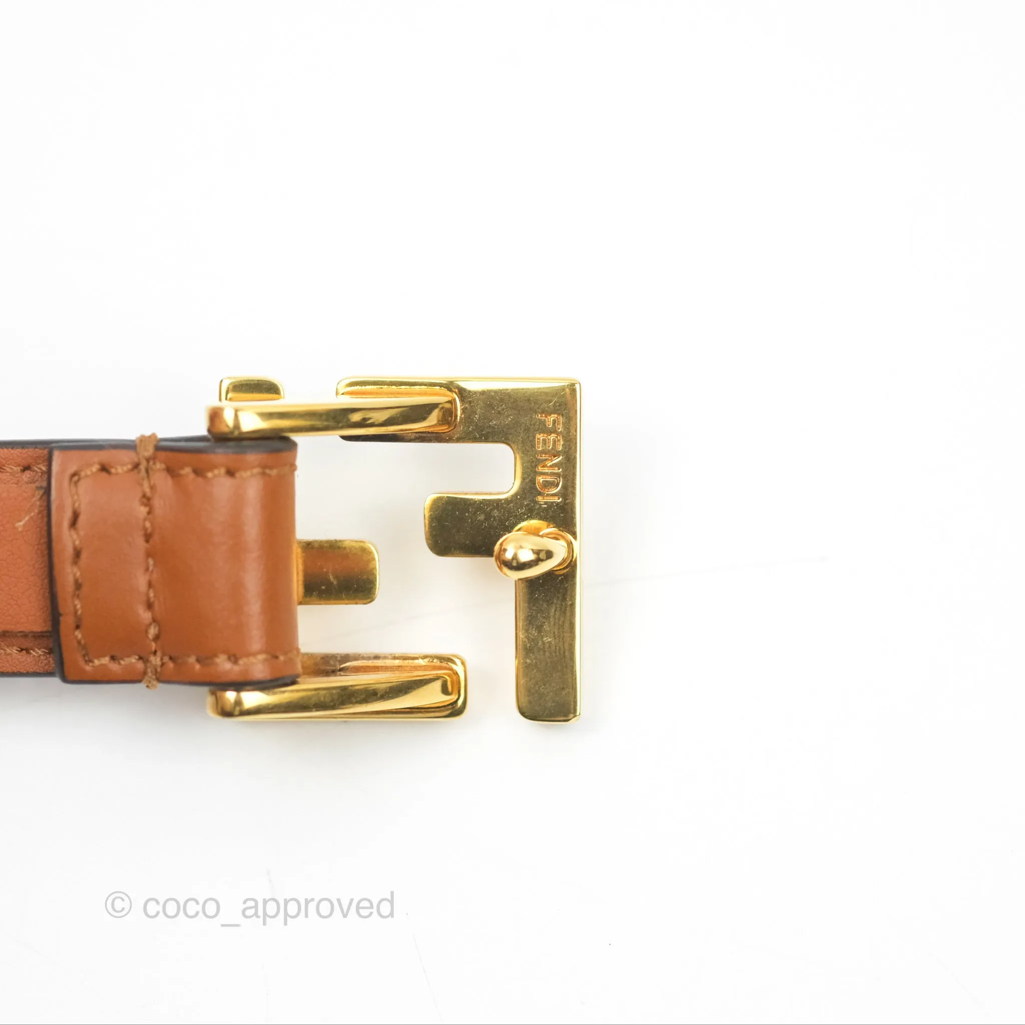 Fendi FF 20 mm Belt Brown Gold Hardware 80 32