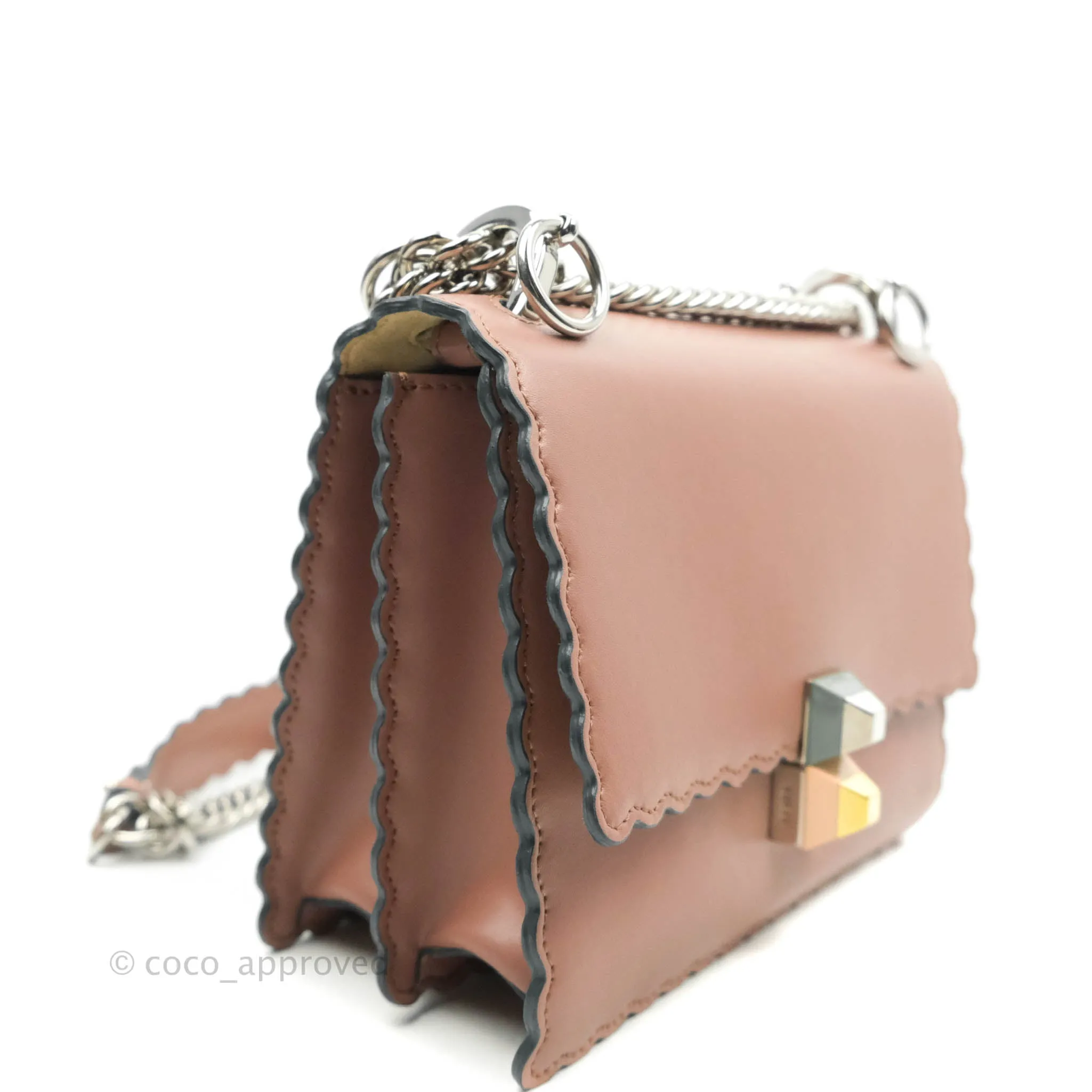 Fendi Kan I Scalloped Shoulder Bag Dark Pink Silver Hardware