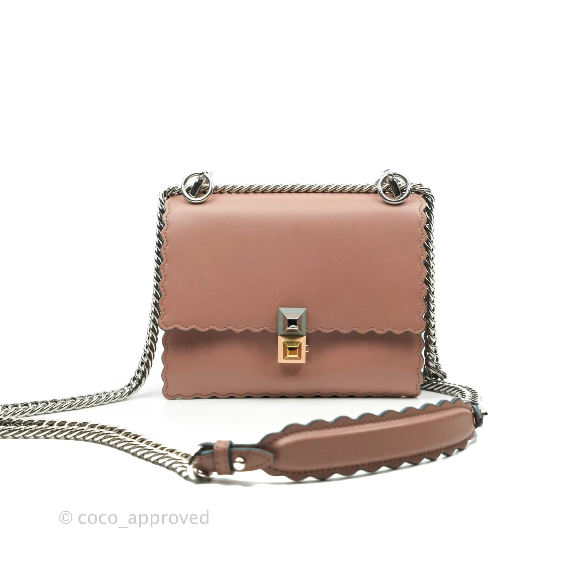 Fendi Kan I Scalloped Shoulder Bag Dark Pink Silver Hardware