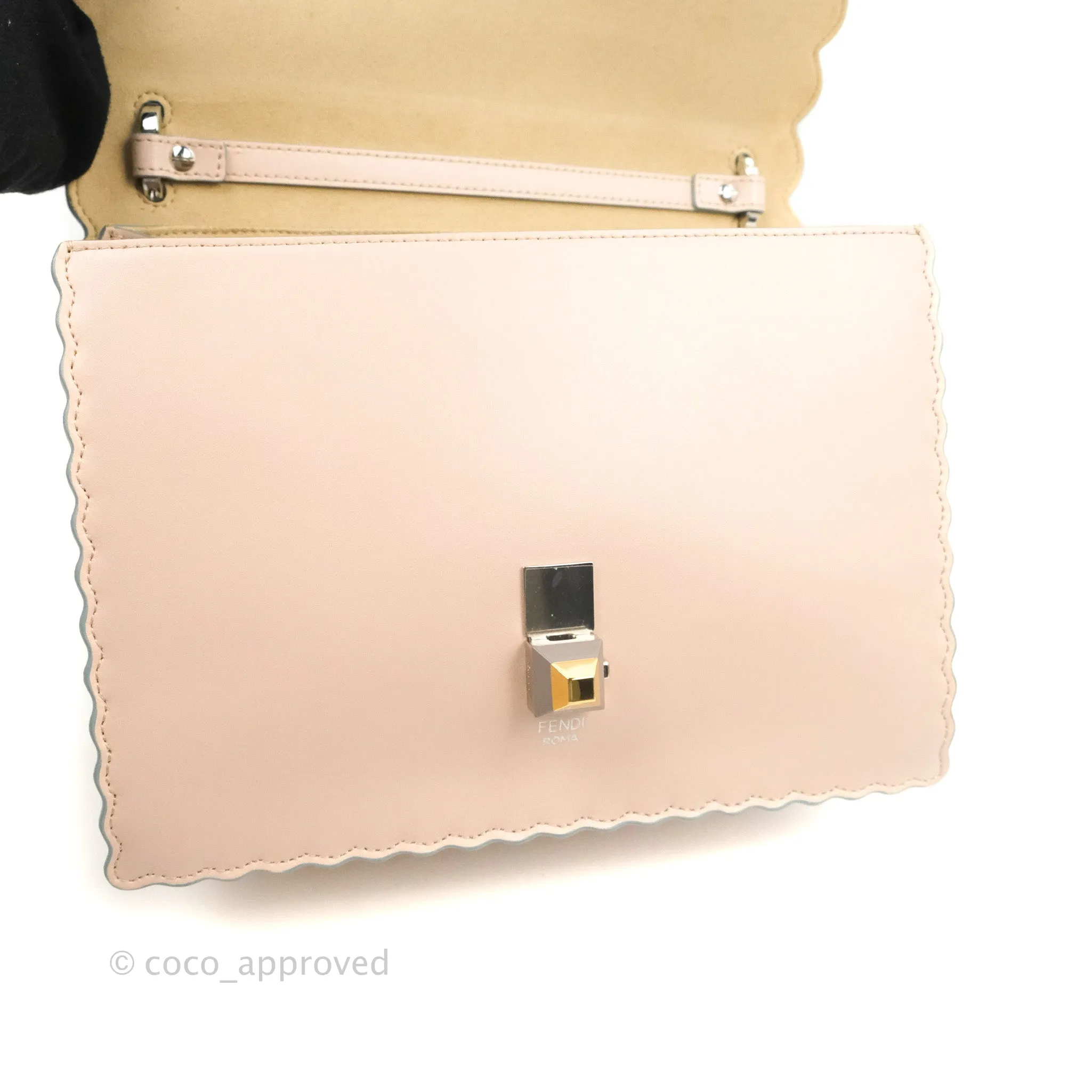 Fendi Kan I Scalloped Shoulder Bag Pale Pink Silver Hardware