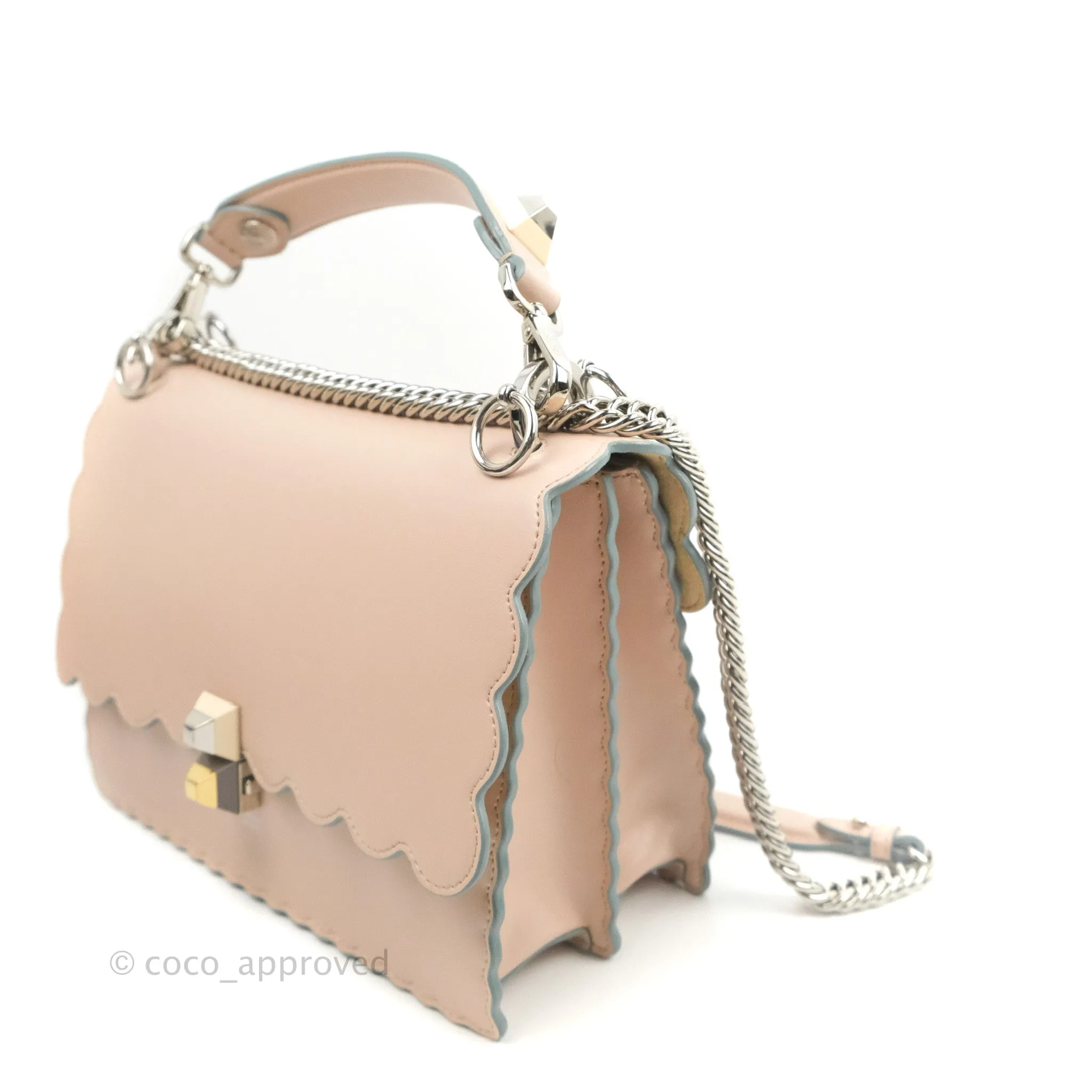 Fendi Kan I Scalloped Shoulder Bag Pale Pink Silver Hardware