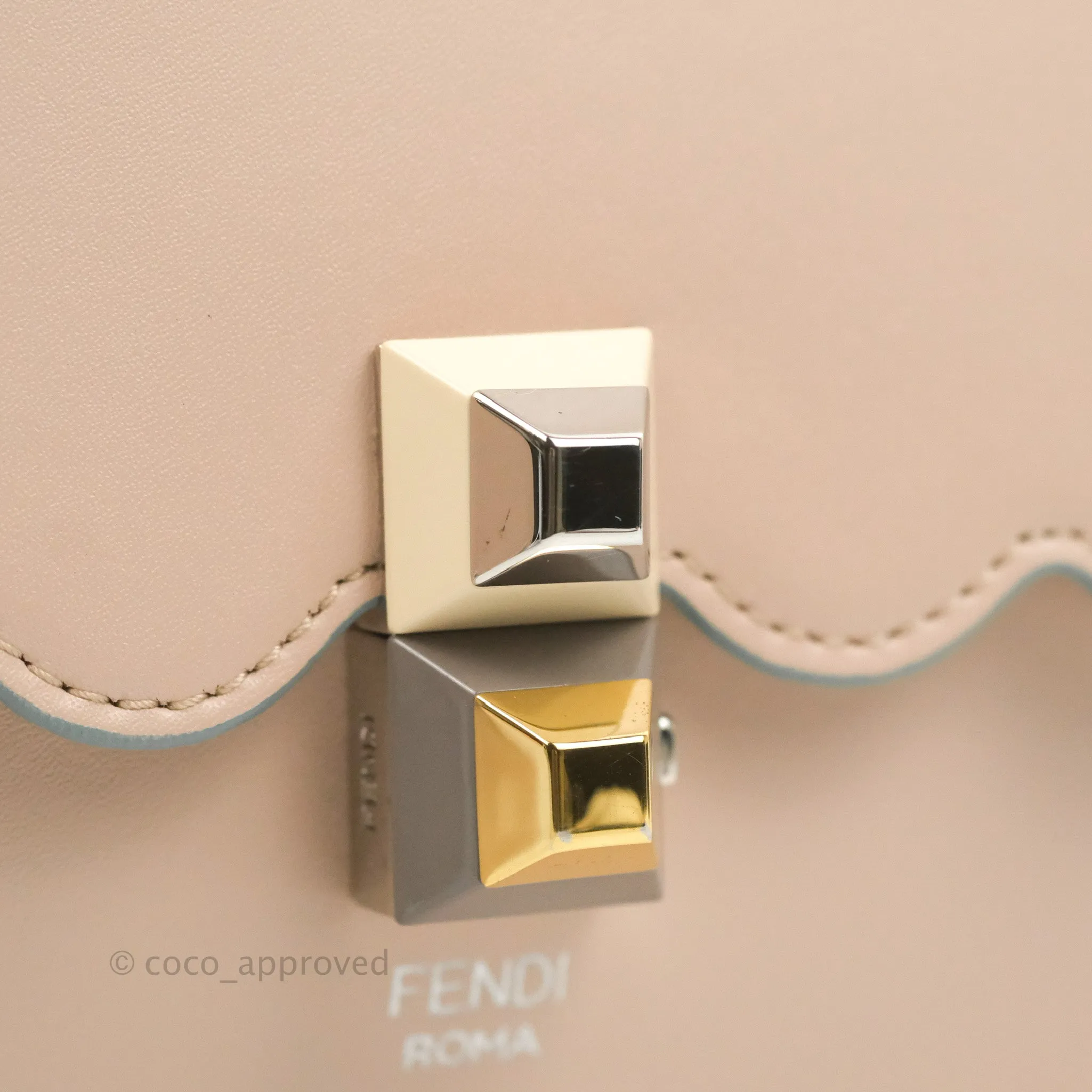 Fendi Kan I Scalloped Shoulder Bag Pale Pink Silver Hardware