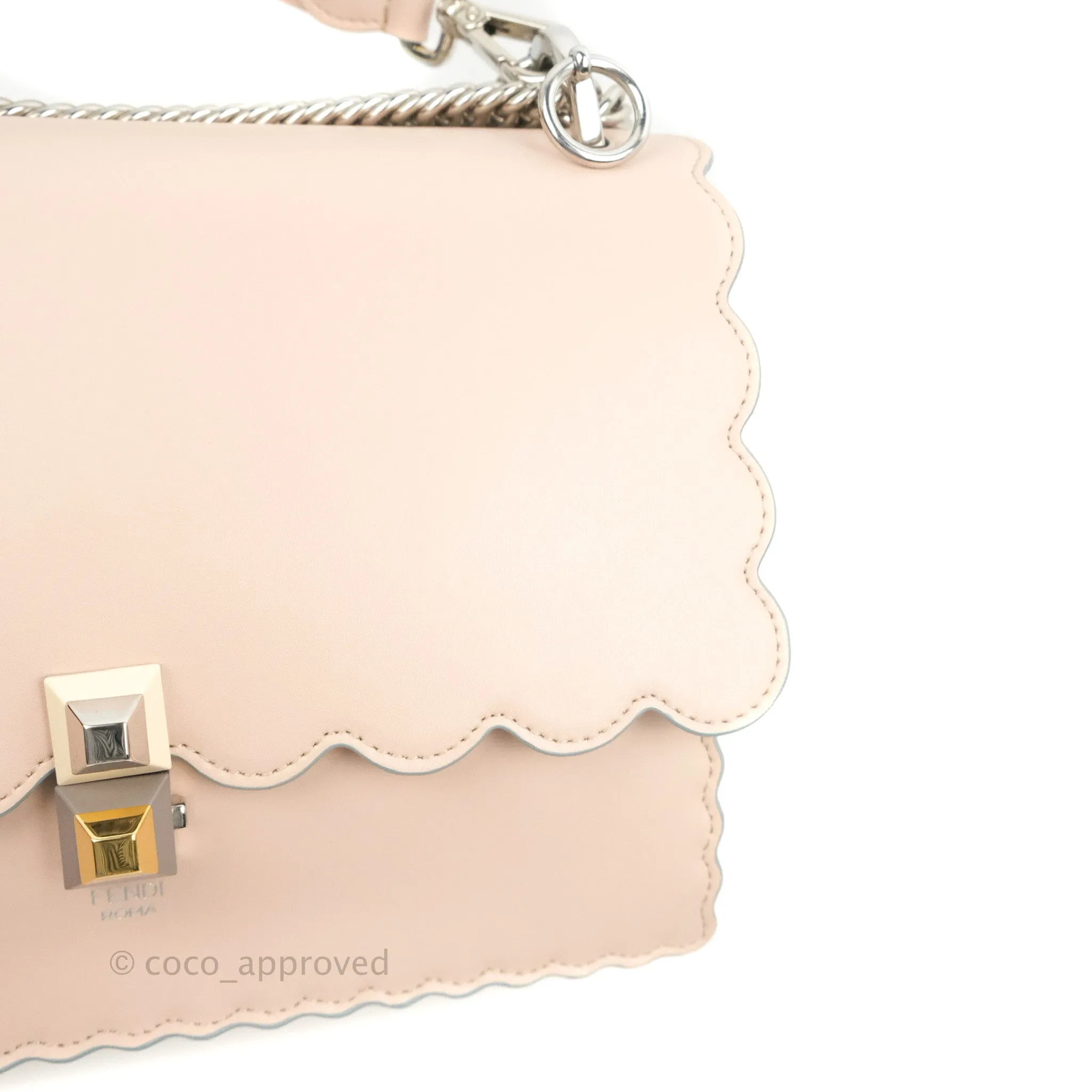 Fendi Kan I Scalloped Shoulder Bag Pale Pink Silver Hardware