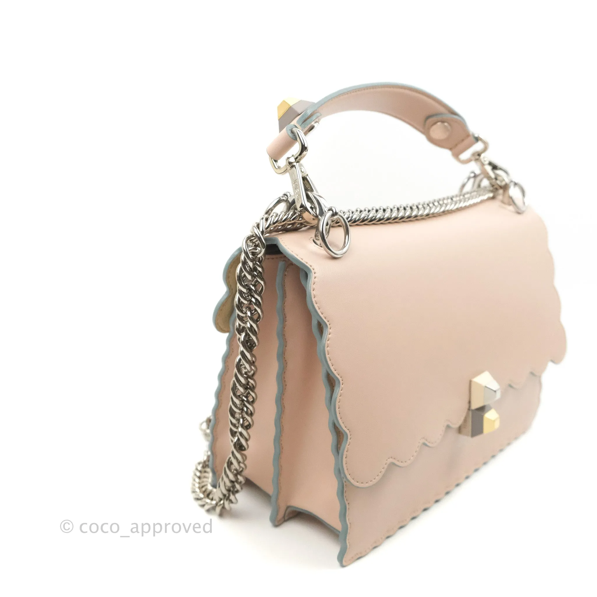 Fendi Kan I Scalloped Shoulder Bag Pale Pink Silver Hardware