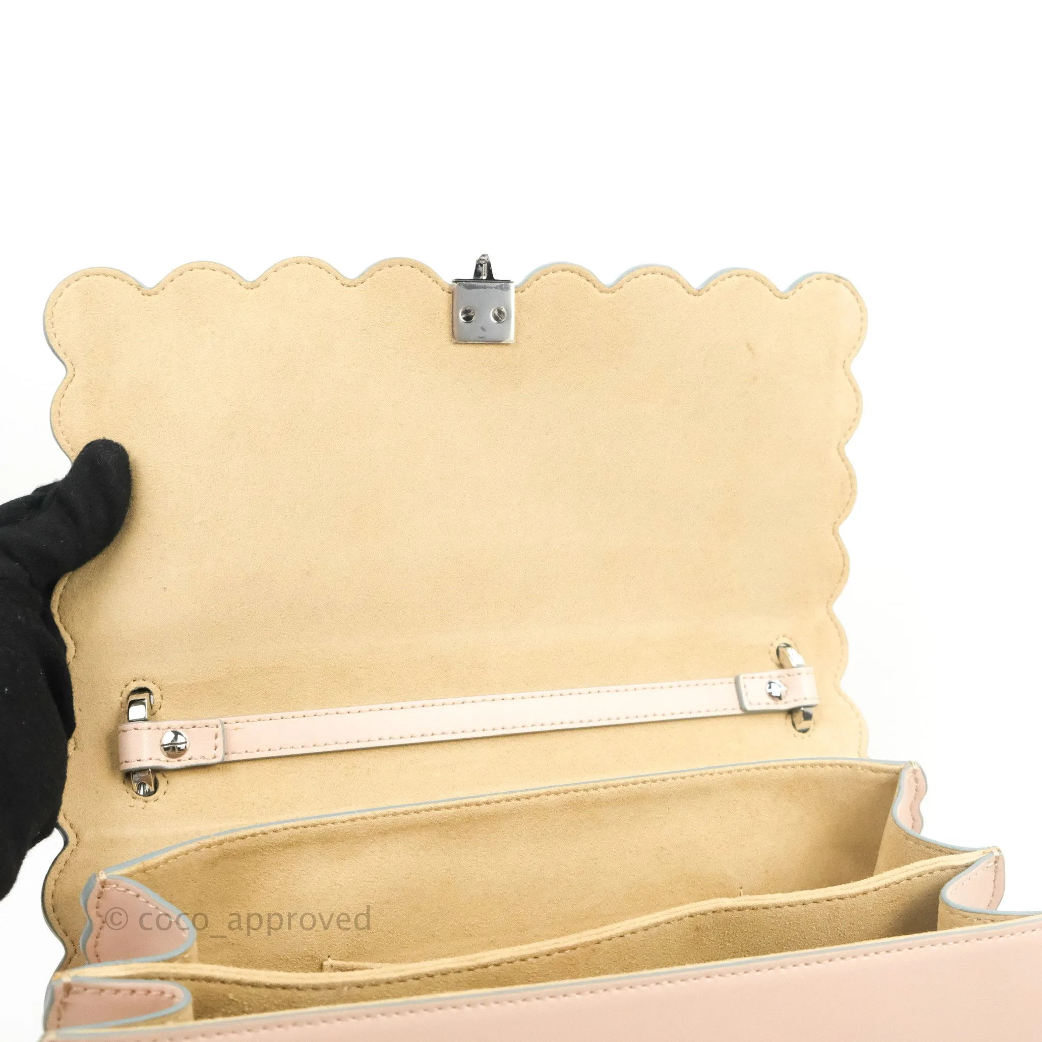 Fendi Kan I Scalloped Shoulder Bag Pale Pink Silver Hardware