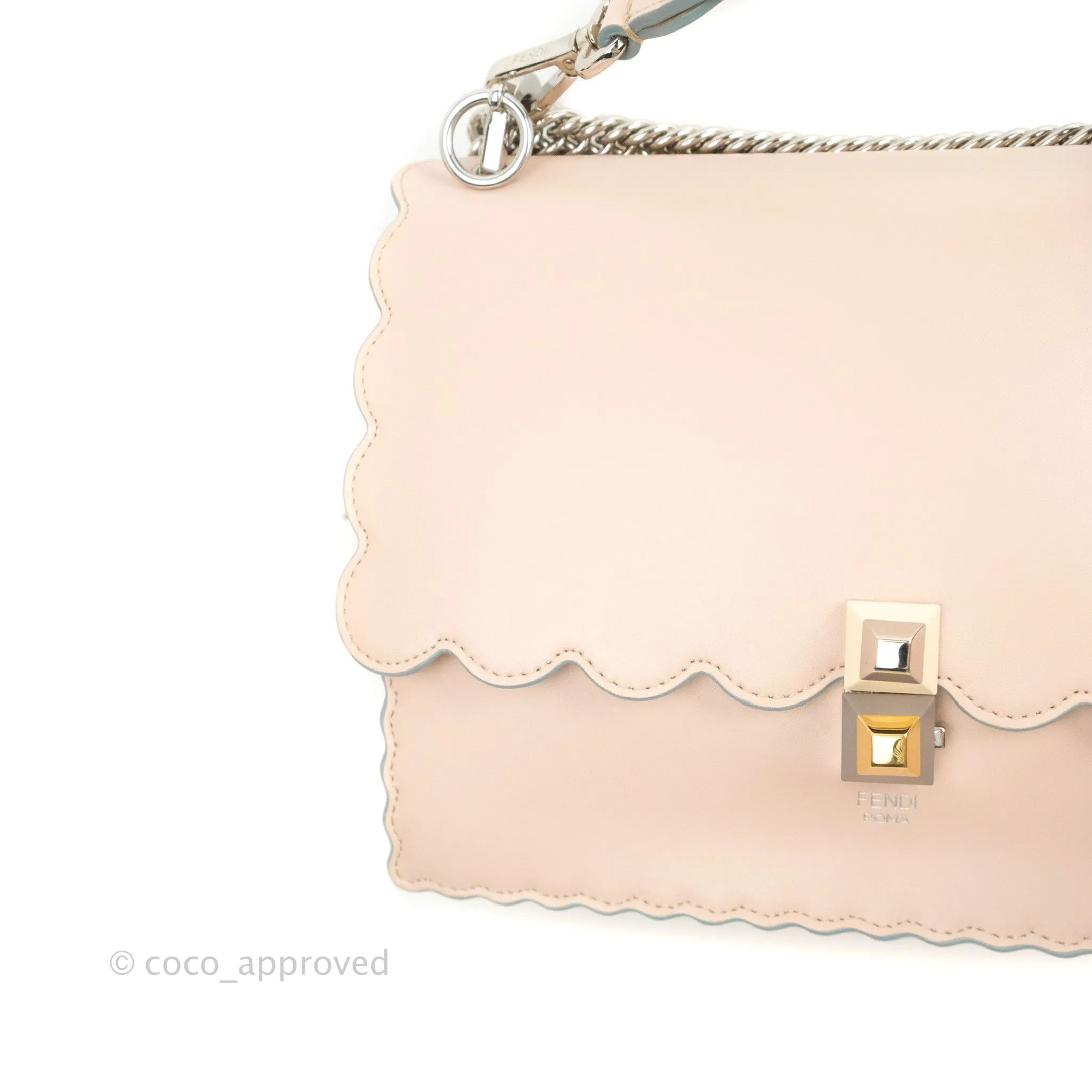Fendi Kan I Scalloped Shoulder Bag Pale Pink Silver Hardware