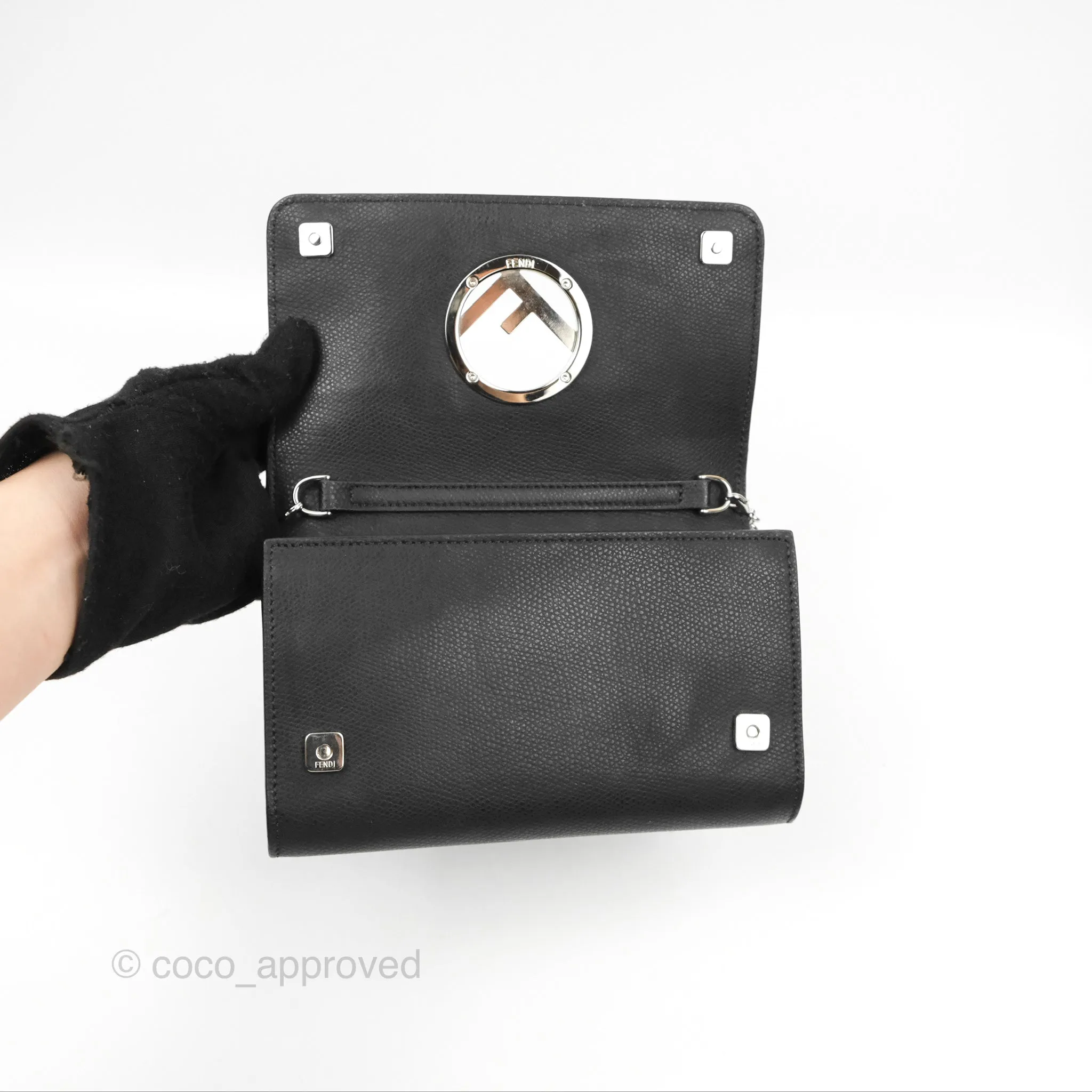 Fendi Kan I Wallet on Chain Black Silver Hardware