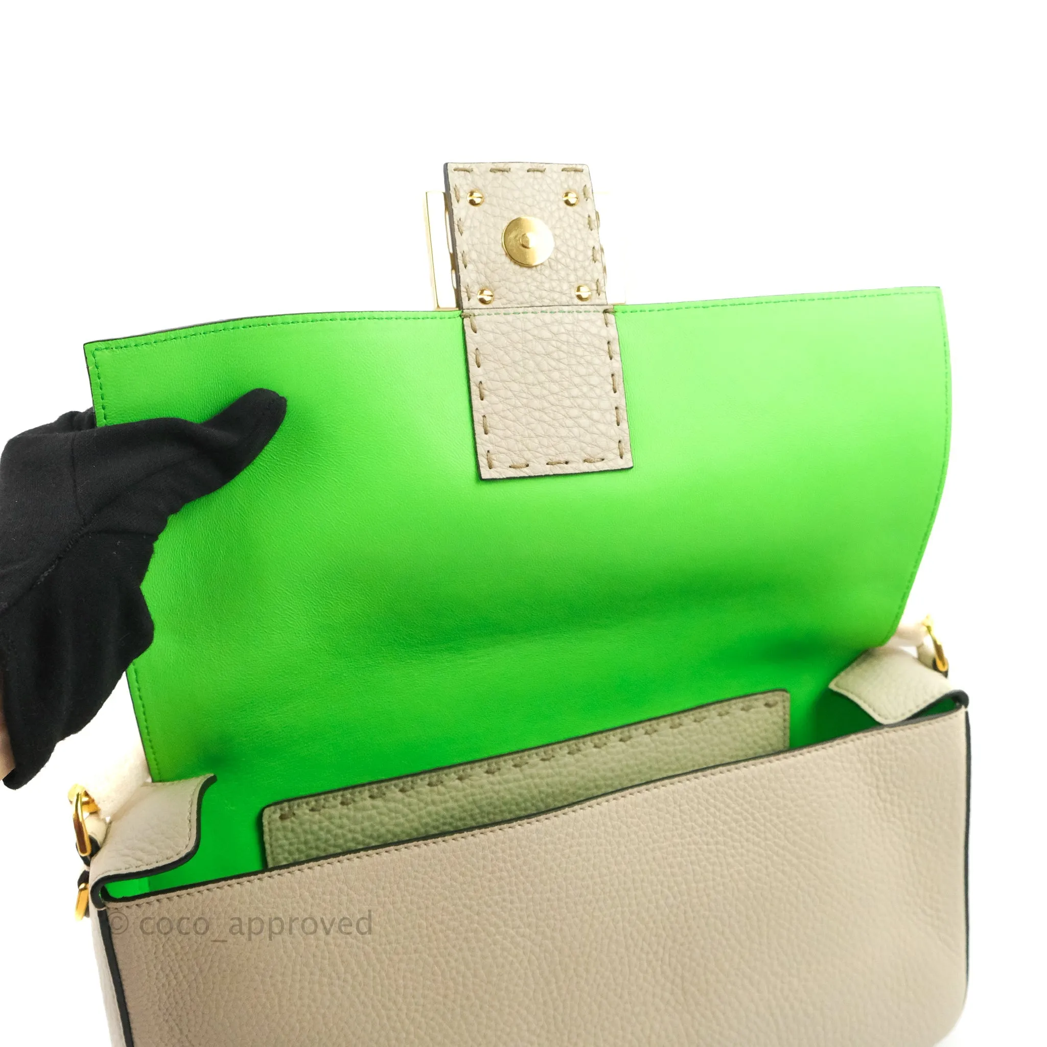 Fendi Large Selleria Baguette NM Bag Calfskin Ivory