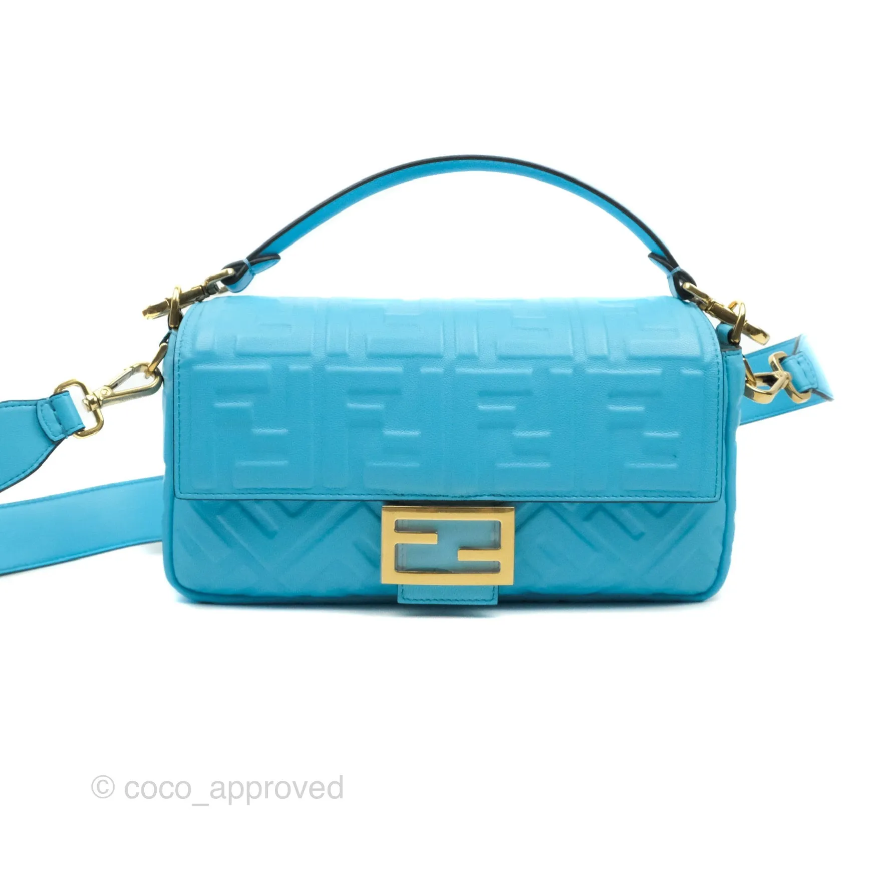 Fendi Medium Baguette Bag Blue Calfskin Gold Hardware