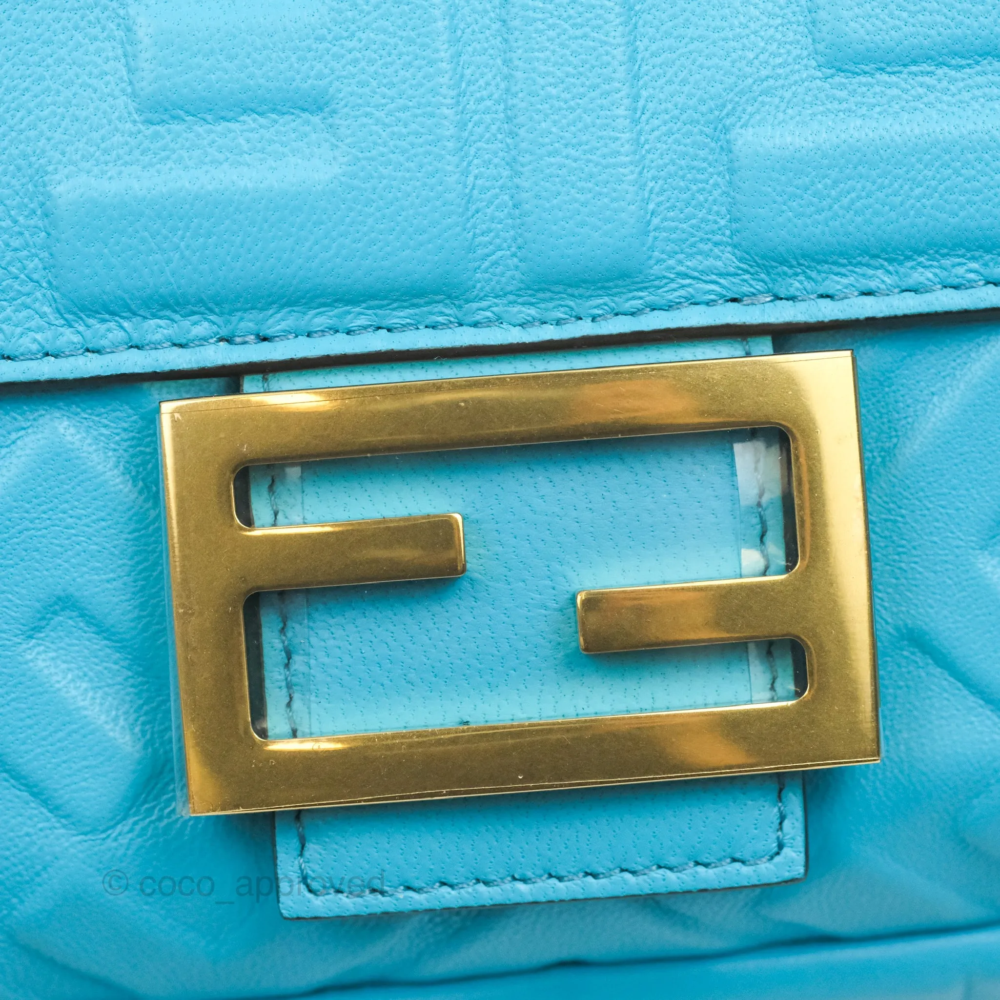 Fendi Medium Baguette Bag Blue Calfskin Gold Hardware