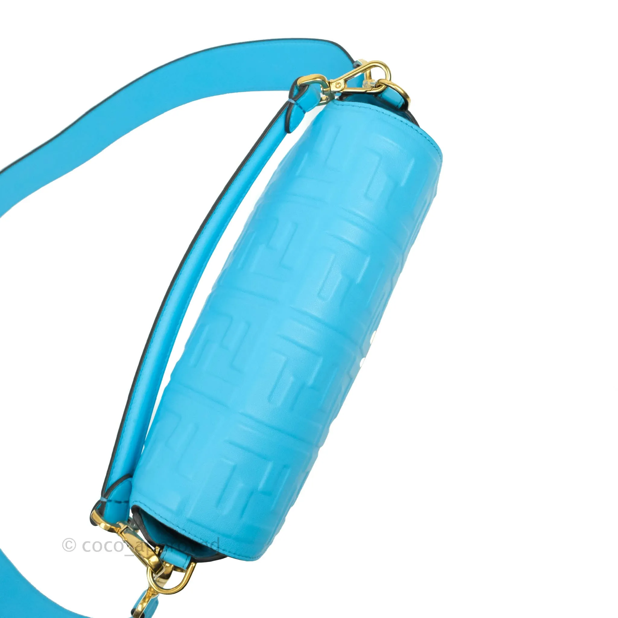 Fendi Medium Baguette Bag Blue Calfskin Gold Hardware