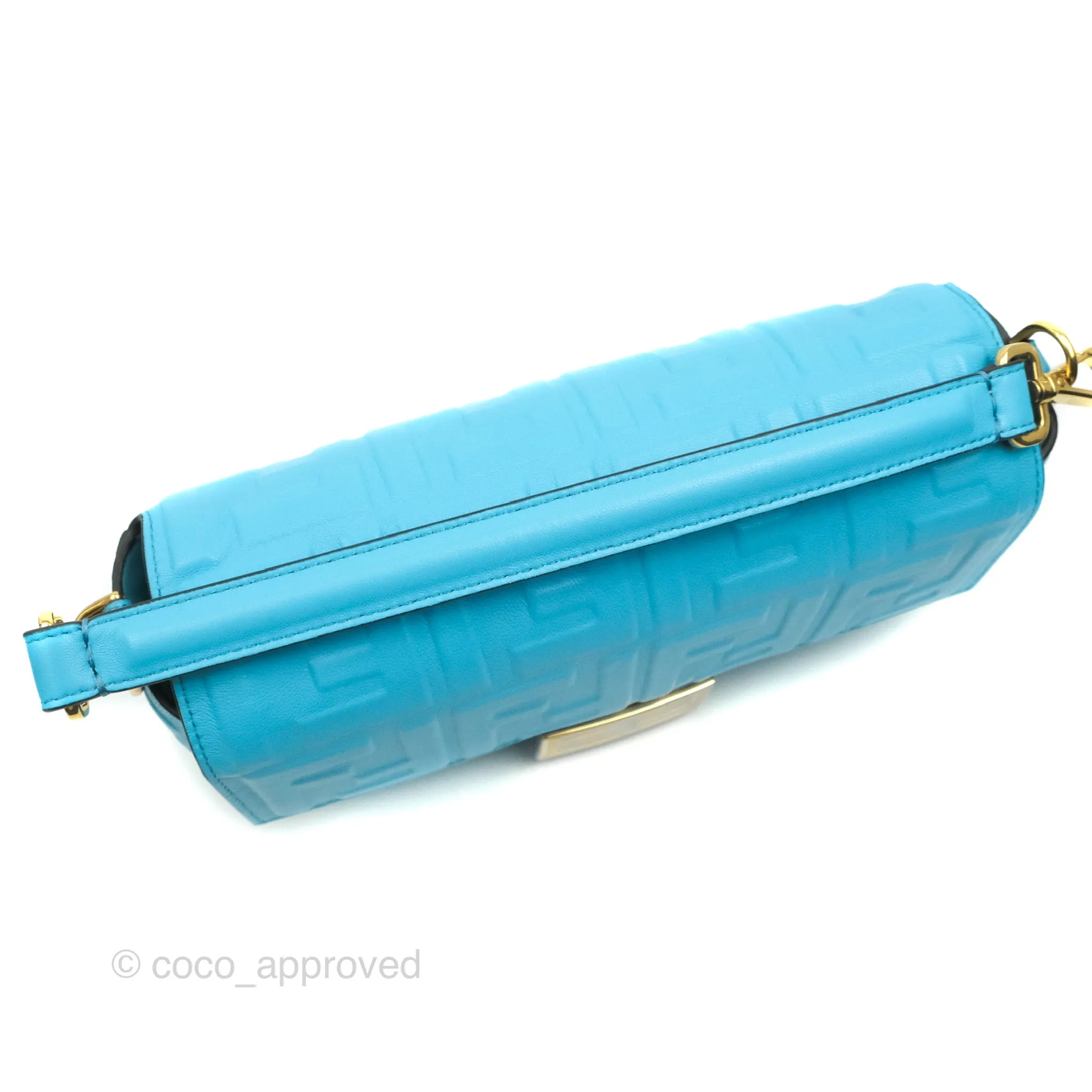 Fendi Medium Baguette Bag Blue Calfskin Gold Hardware