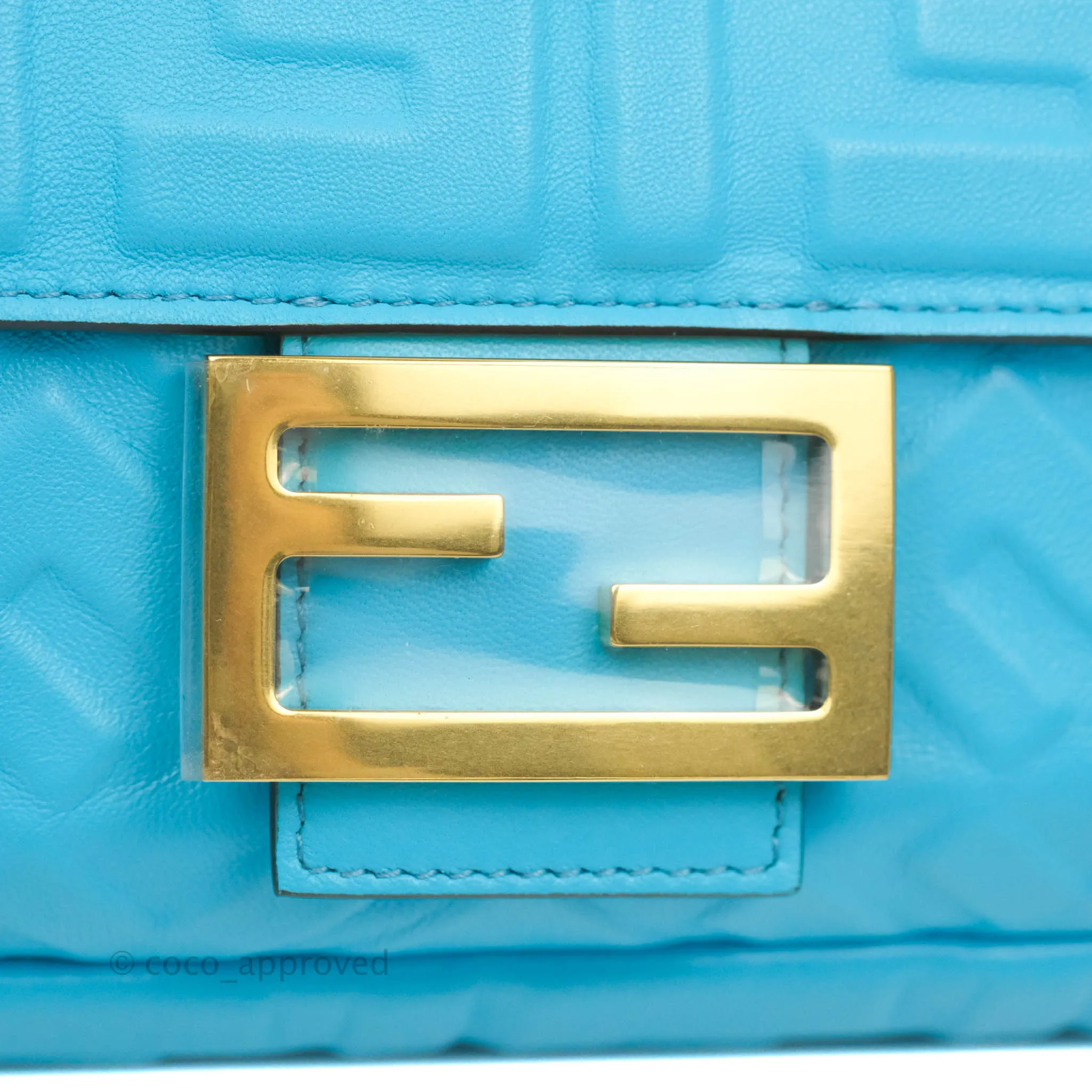 Fendi Medium Baguette Bag Blue Calfskin Gold Hardware