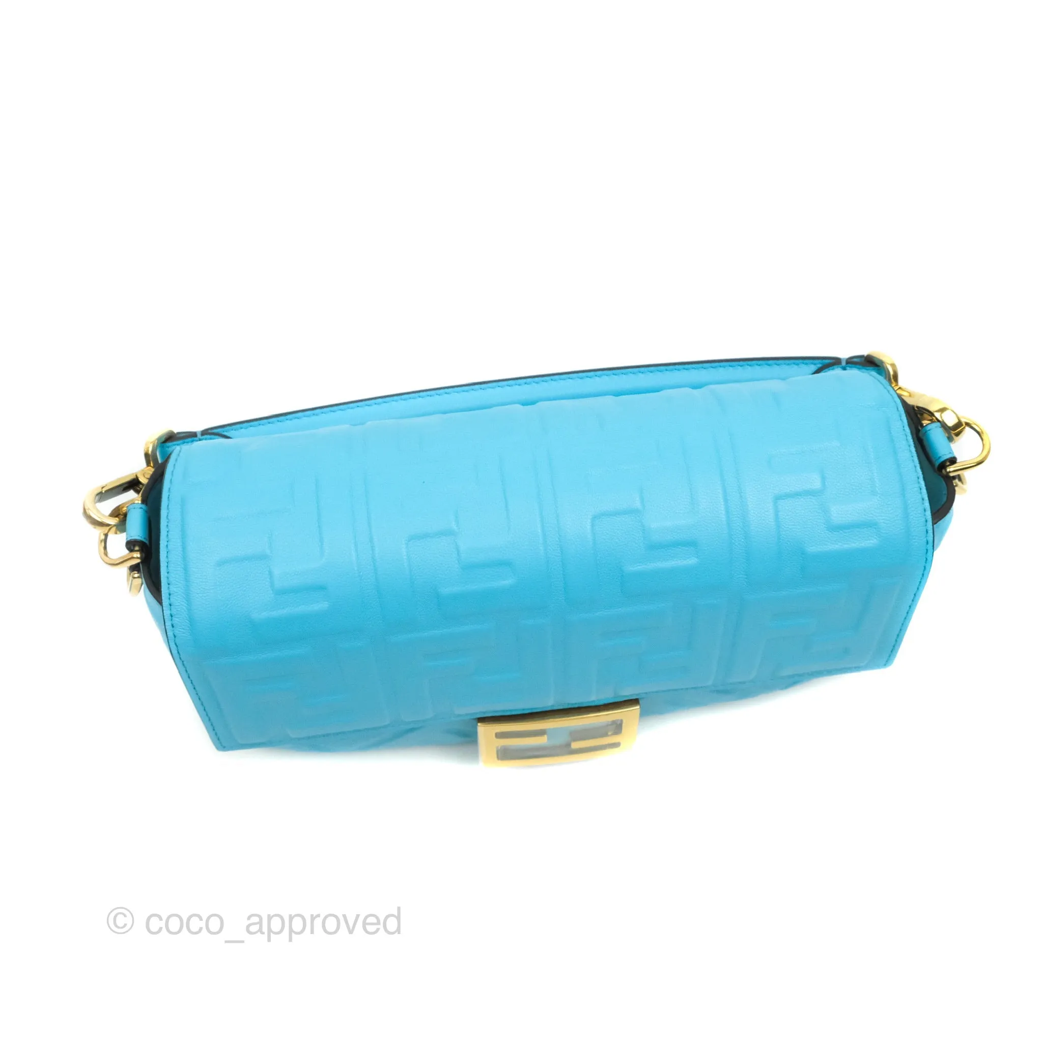 Fendi Medium Baguette Bag Blue Calfskin Gold Hardware