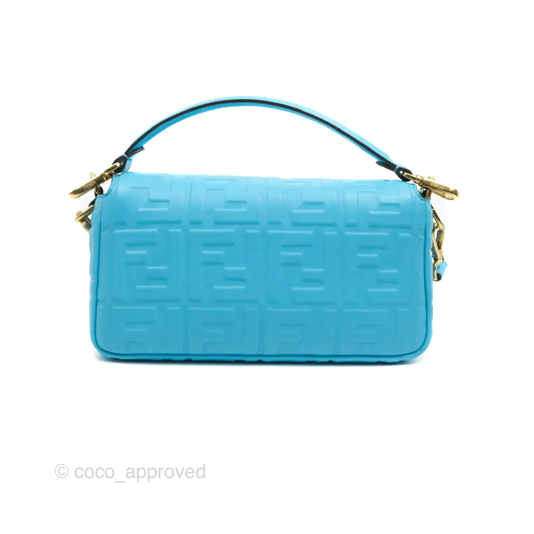 Fendi Medium Baguette Bag Blue Calfskin Gold Hardware