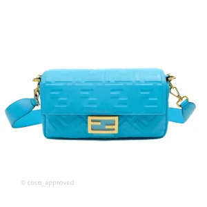 Fendi Medium Baguette Bag Blue Calfskin Gold Hardware