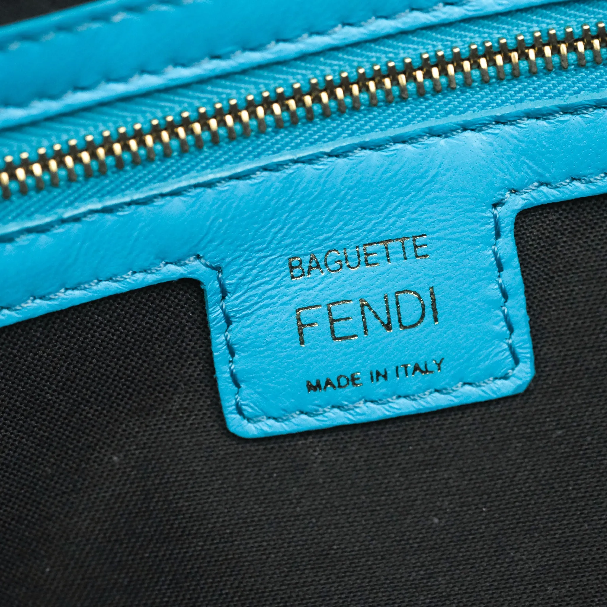 Fendi Medium Baguette Bag Blue Calfskin Gold Hardware