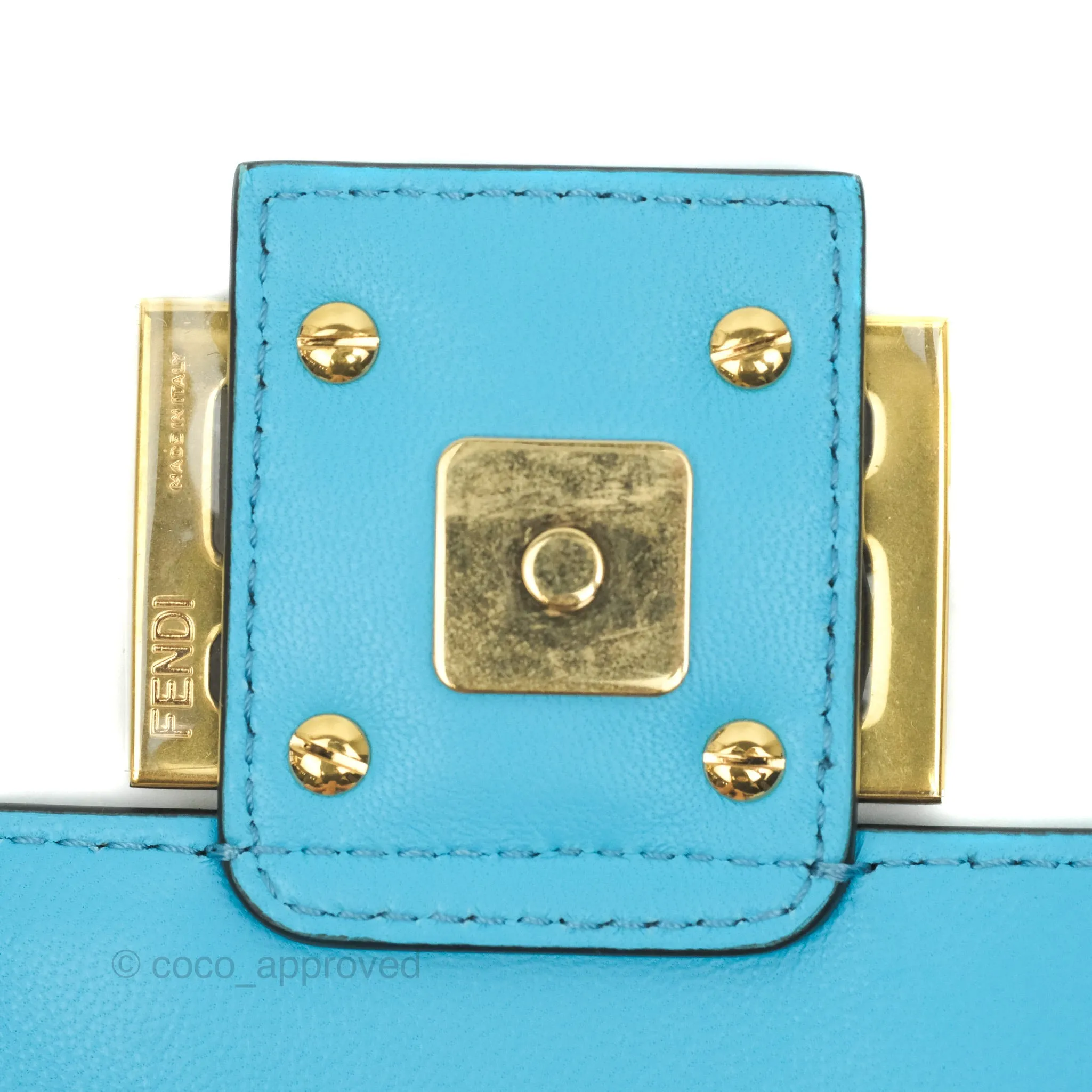 Fendi Medium Baguette Bag Blue Calfskin Gold Hardware