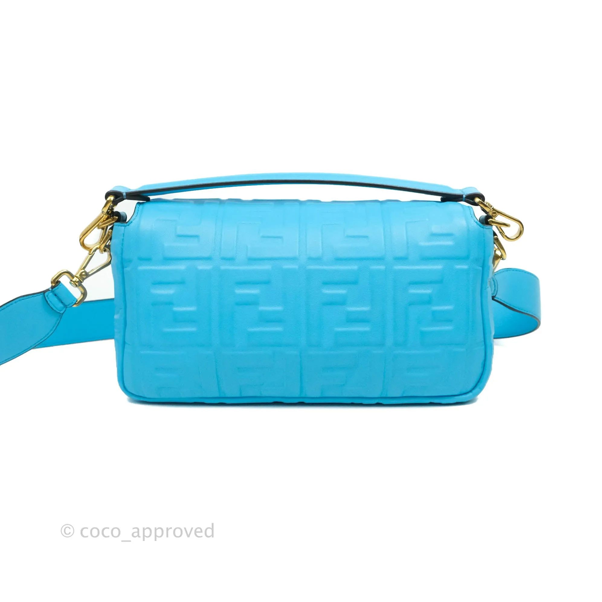 Fendi Medium Baguette Bag Blue Calfskin Gold Hardware