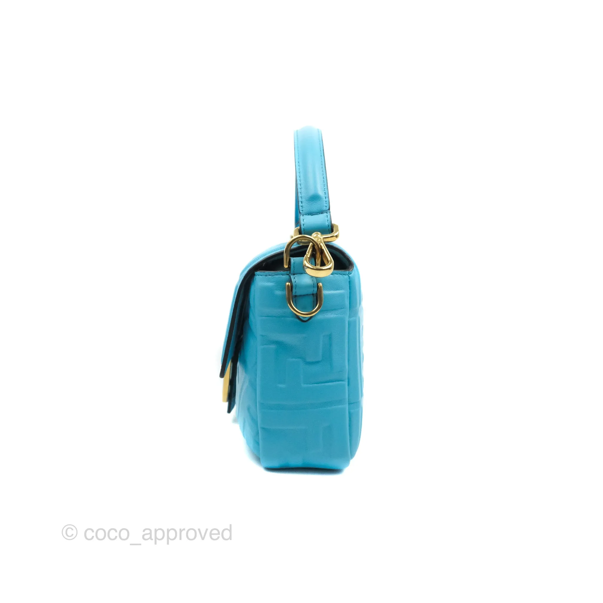 Fendi Medium Baguette Bag Blue Calfskin Gold Hardware