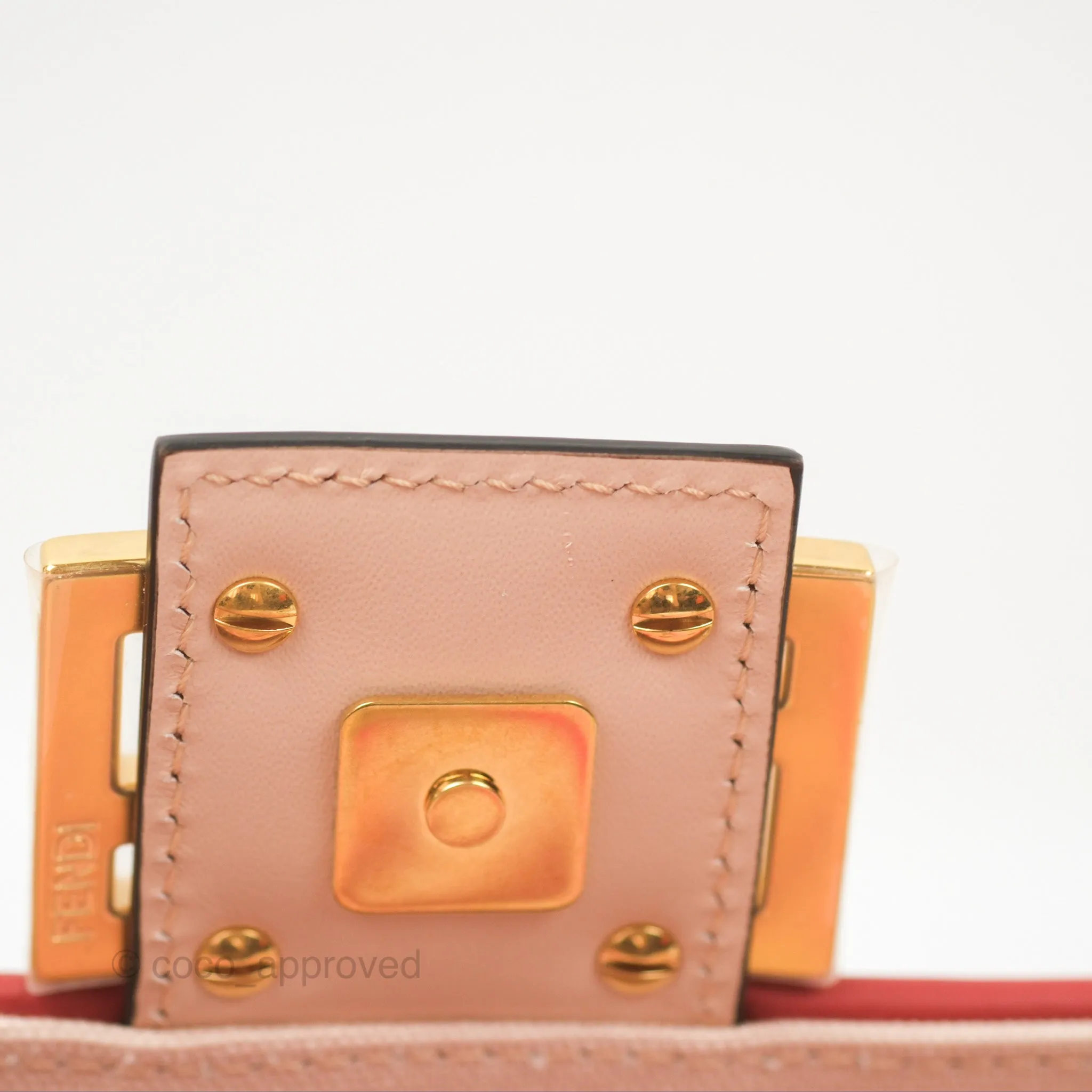 Fendi Medium Baguette Bag FF Embroidered Pink Canvas Gold Hardware