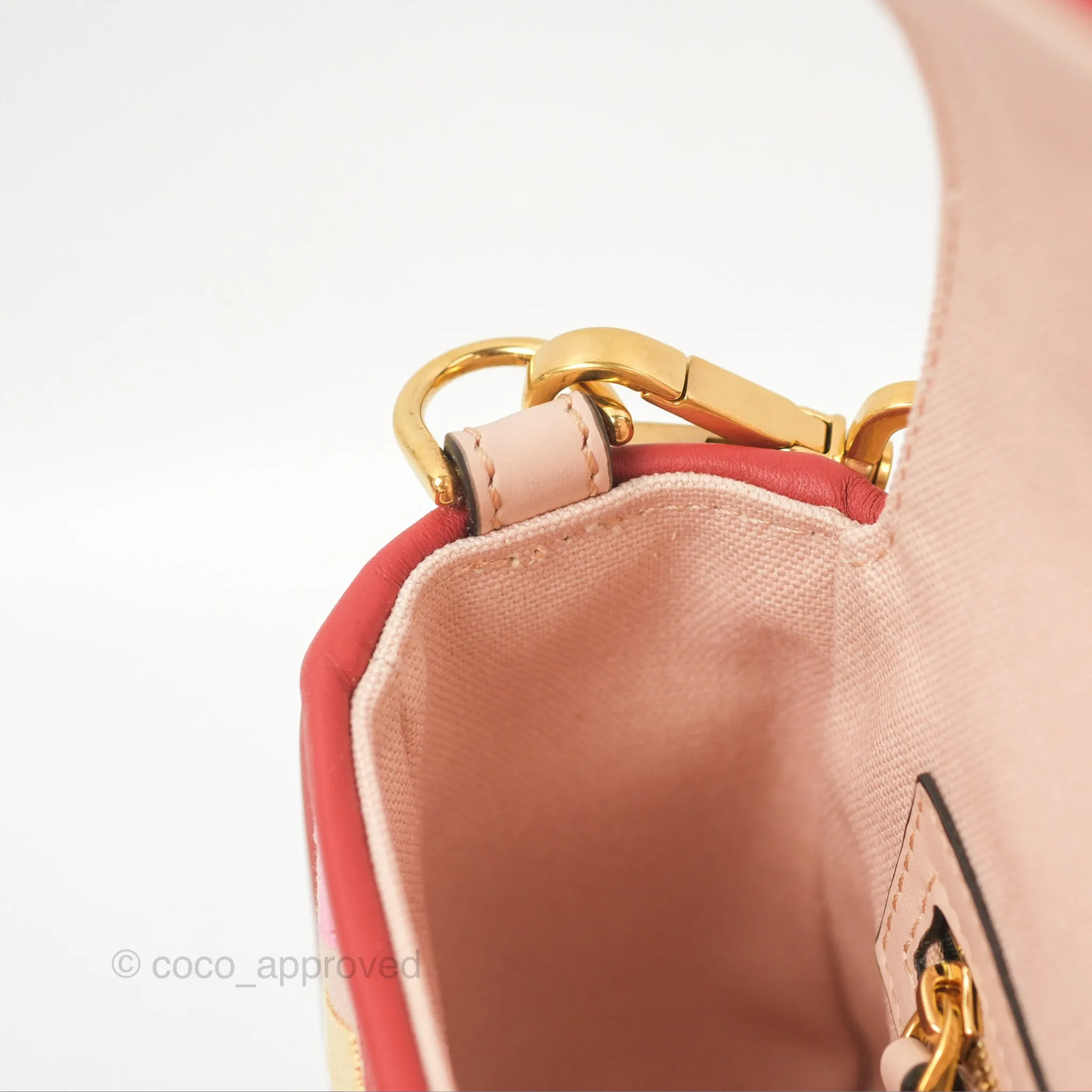 Fendi Medium Baguette Bag FF Embroidered Pink Canvas Gold Hardware